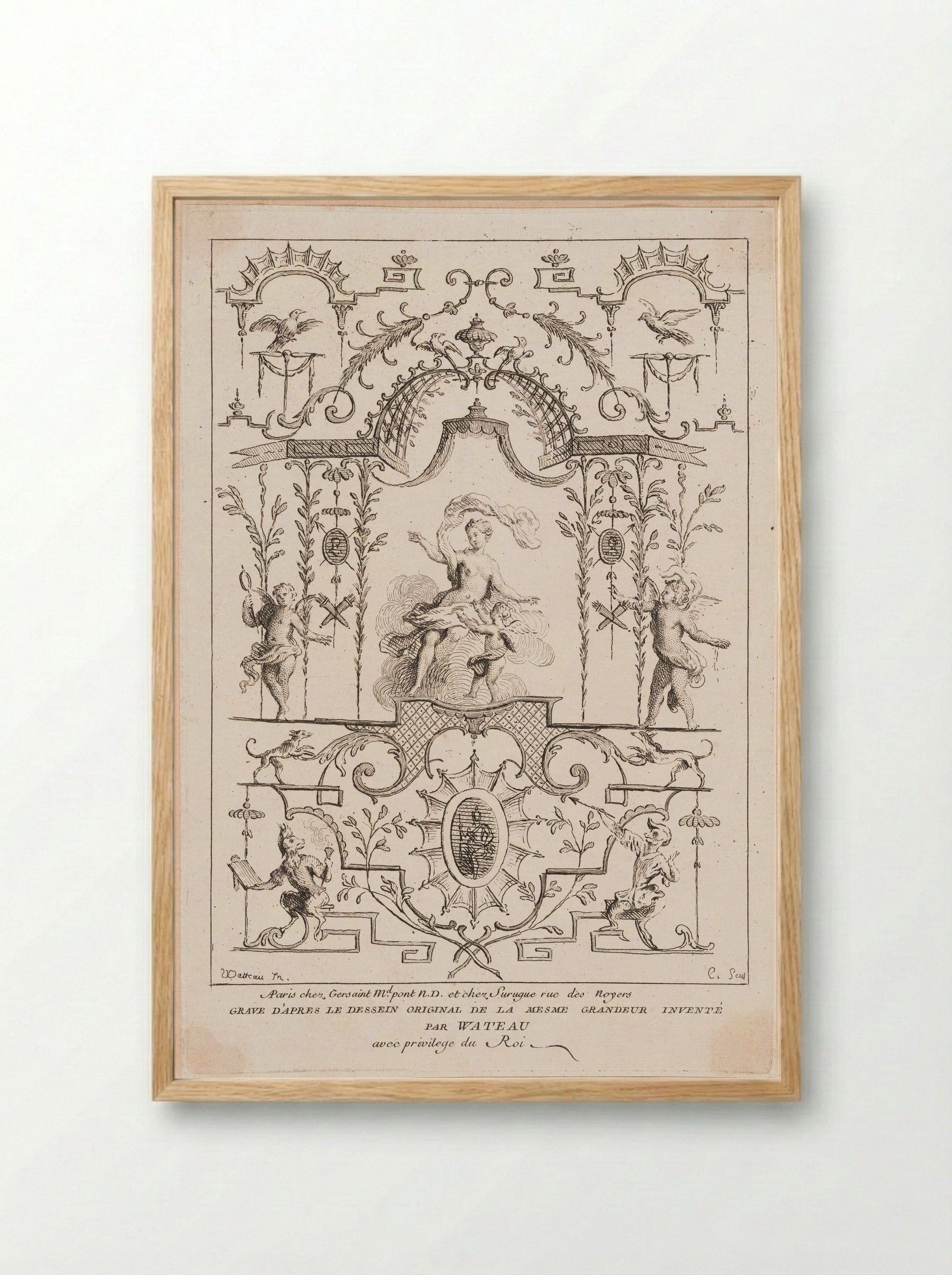 Venus and Cupid - Anne Claude Philippe de Thubières, comte de Caylus - Framed Print Wood