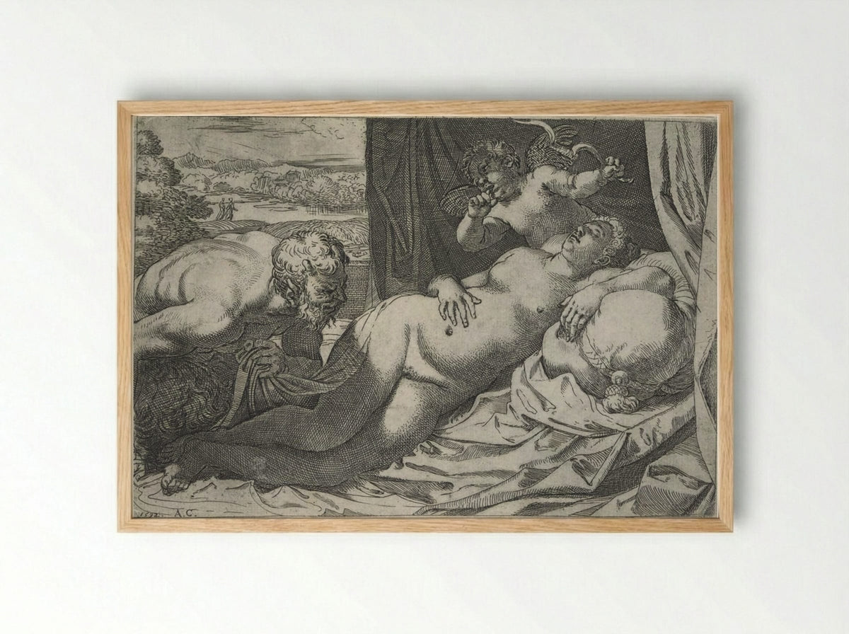 Venus and a Satyr - Annibale Carracci - Framed Print Wood