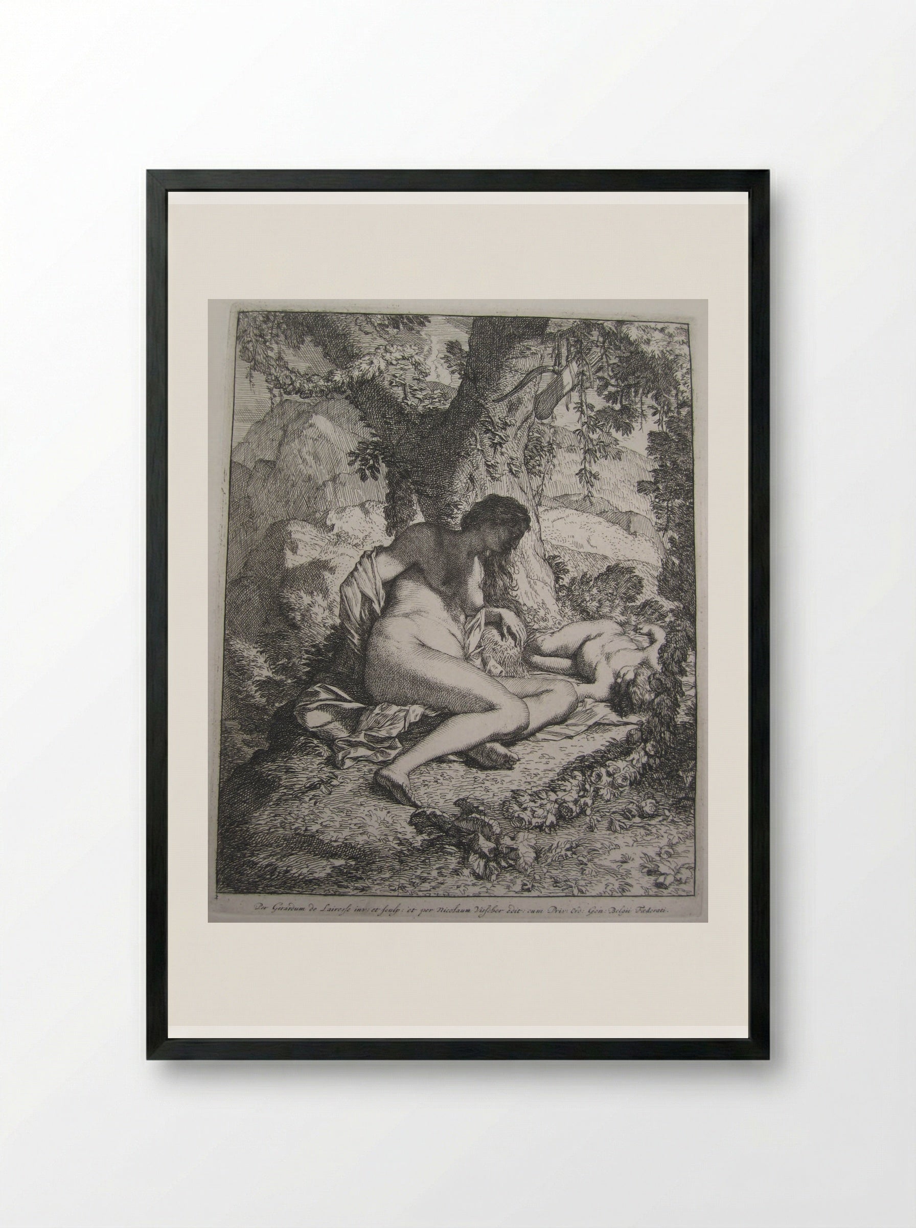 Venus and the Sleeping Cupid - Gérard de Lairesse - Framed Print Black