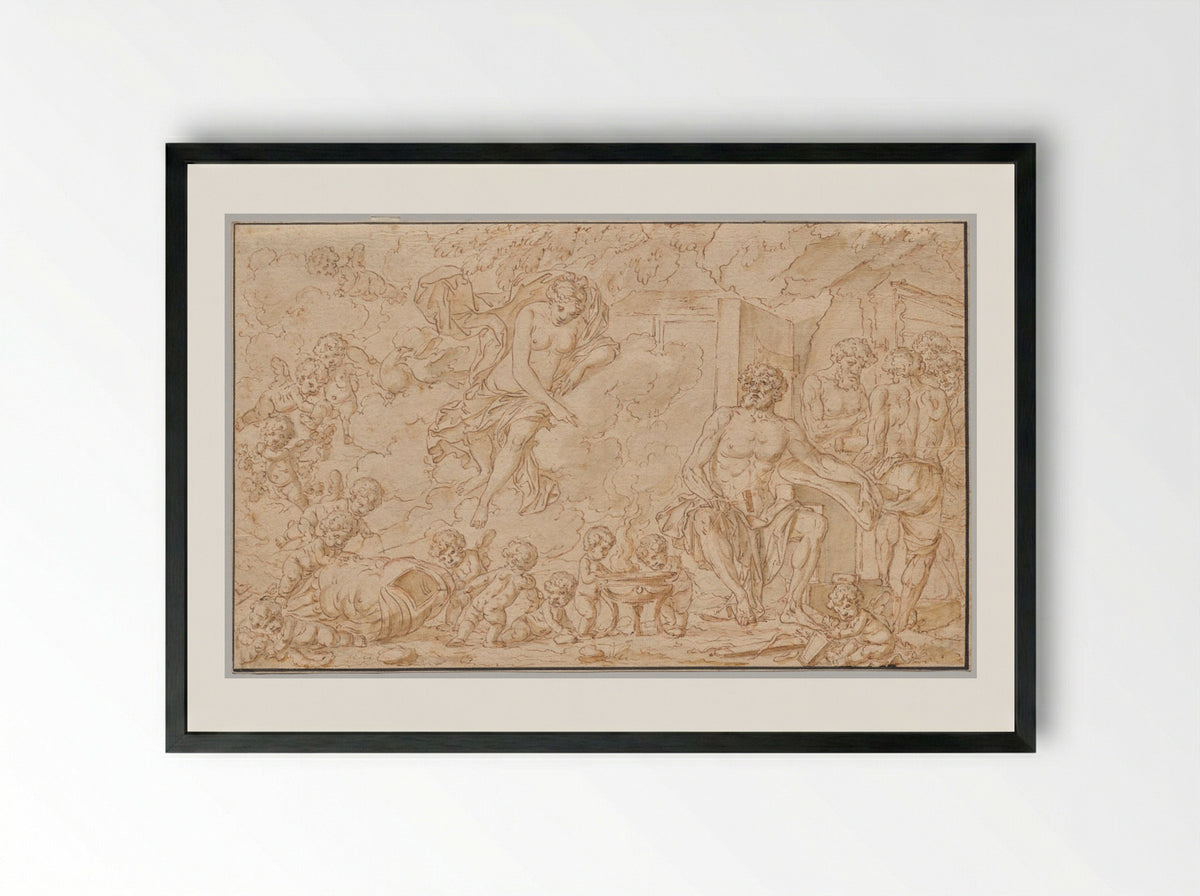 Venus at the Forge of Vulcan - Louis Félix de La Rue - Framed Print Black