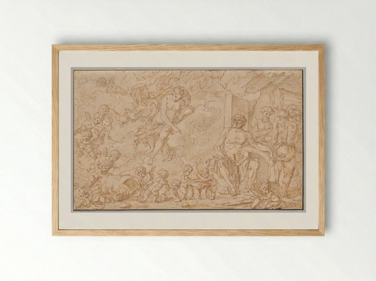 Venus at the Forge of Vulcan - Louis Félix de La Rue - Framed Print Wood