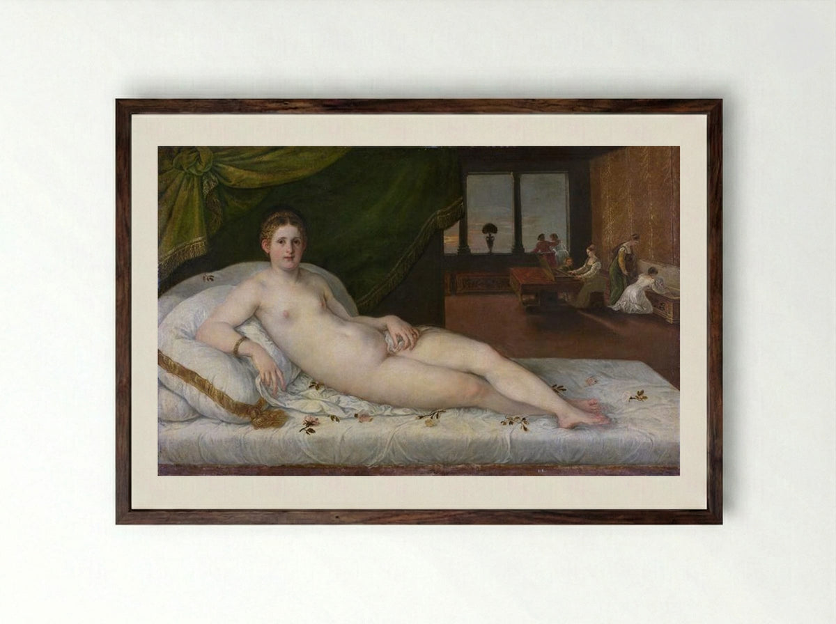 Venus of Urbino - Titian - Framed Print Dark Wood