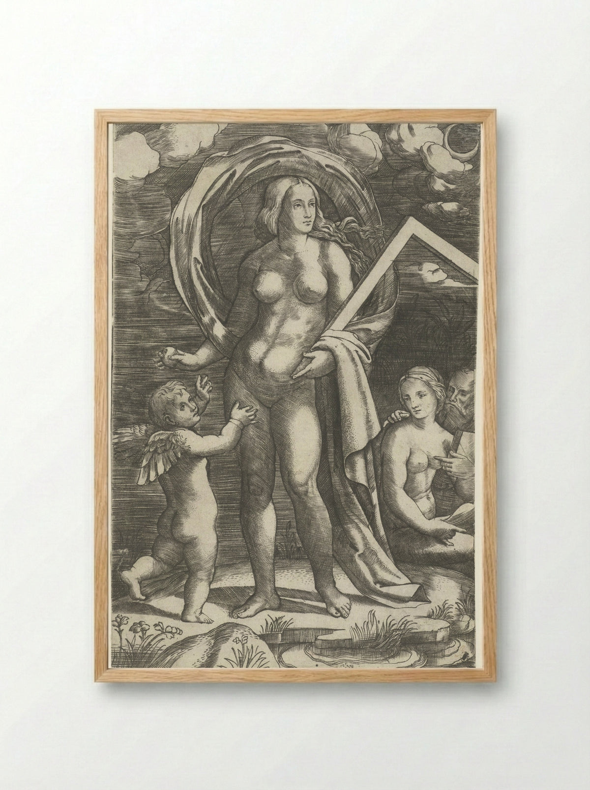 Venus with a Square, Cupid, and a Couple - Giacomo Francia - Framed Print Wood