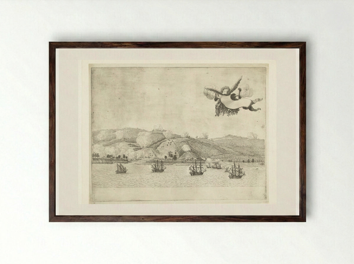 Verbranden van de suikermolens aan de Allerheiligenbaai bij Salvador - Salomon Savery - Framed Print Dark Wood