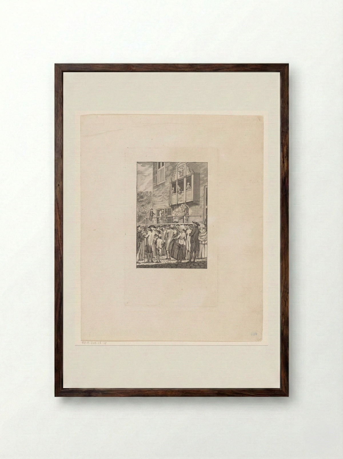 Verbranding van De Post van de Neder-Rhijn op schavot voor stadhuis te Arnhem op 22 april 1786 - Jan Lucas van der Beek - Framed Print Dark Wood