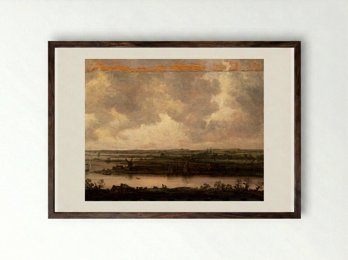 Vergezicht op het Spaarne en het Haarlemmermeer - Jan van Goyen - Framed Print Dark Wood