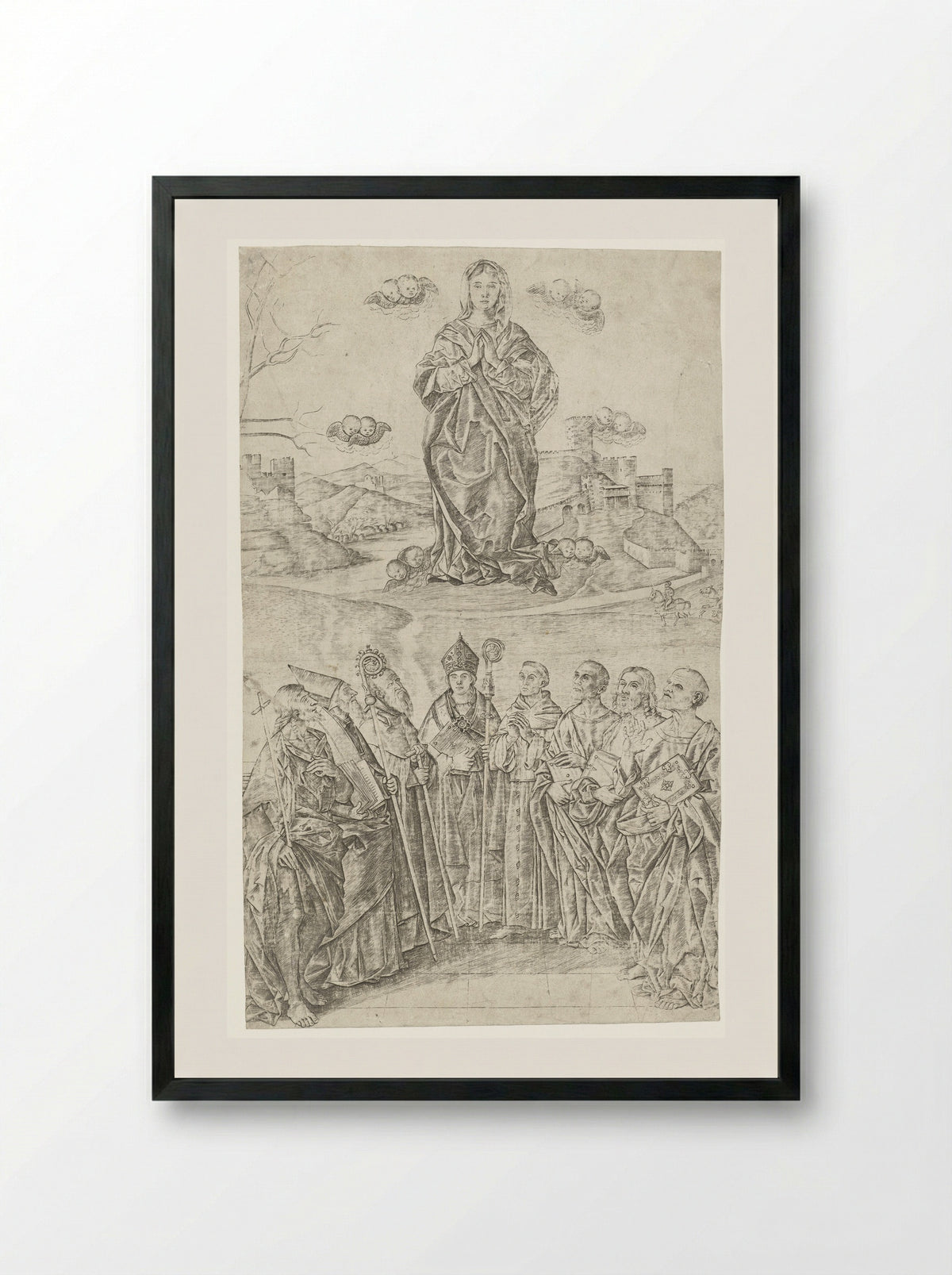 Verheerlijking van Maria met acht heiligen - Girolamo Mocetto - Framed Print Black