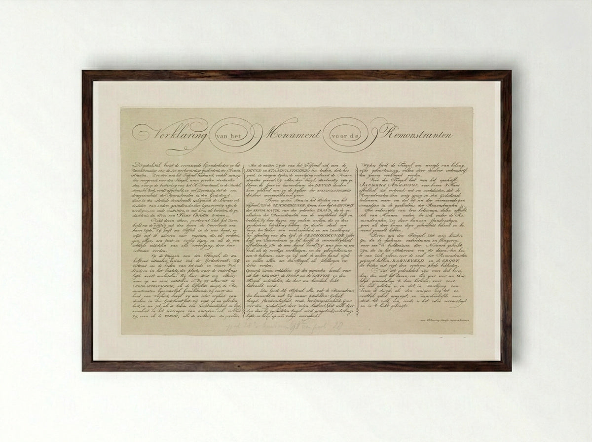 Verklaring bij de prent Monument voor de Remonstranten - Johannes Jelgerhuis - Framed Print Dark Wood