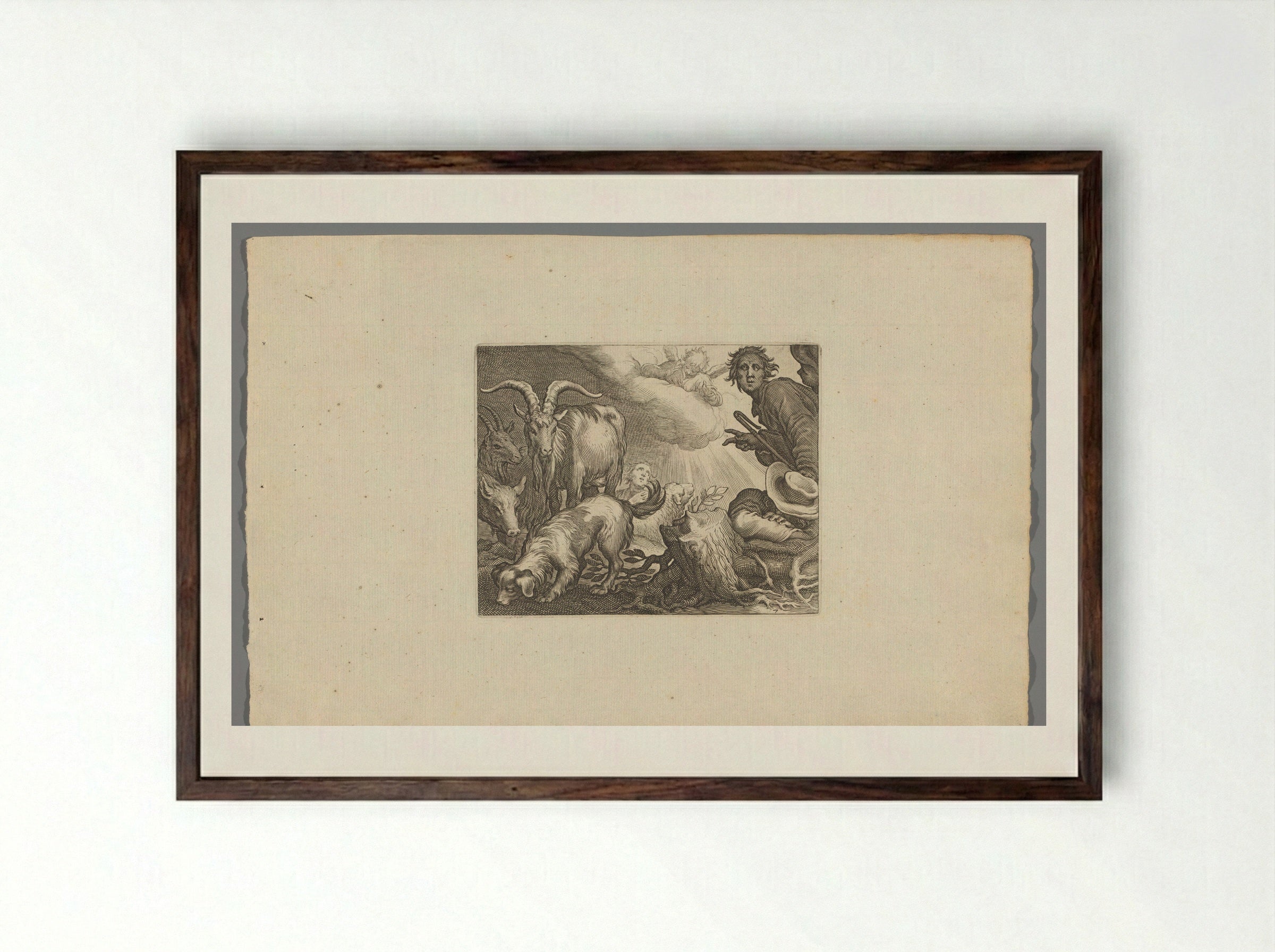 Verkondiging aan de herders - Boëtius Adamsz. Bolswert - Framed Print Dark Wood