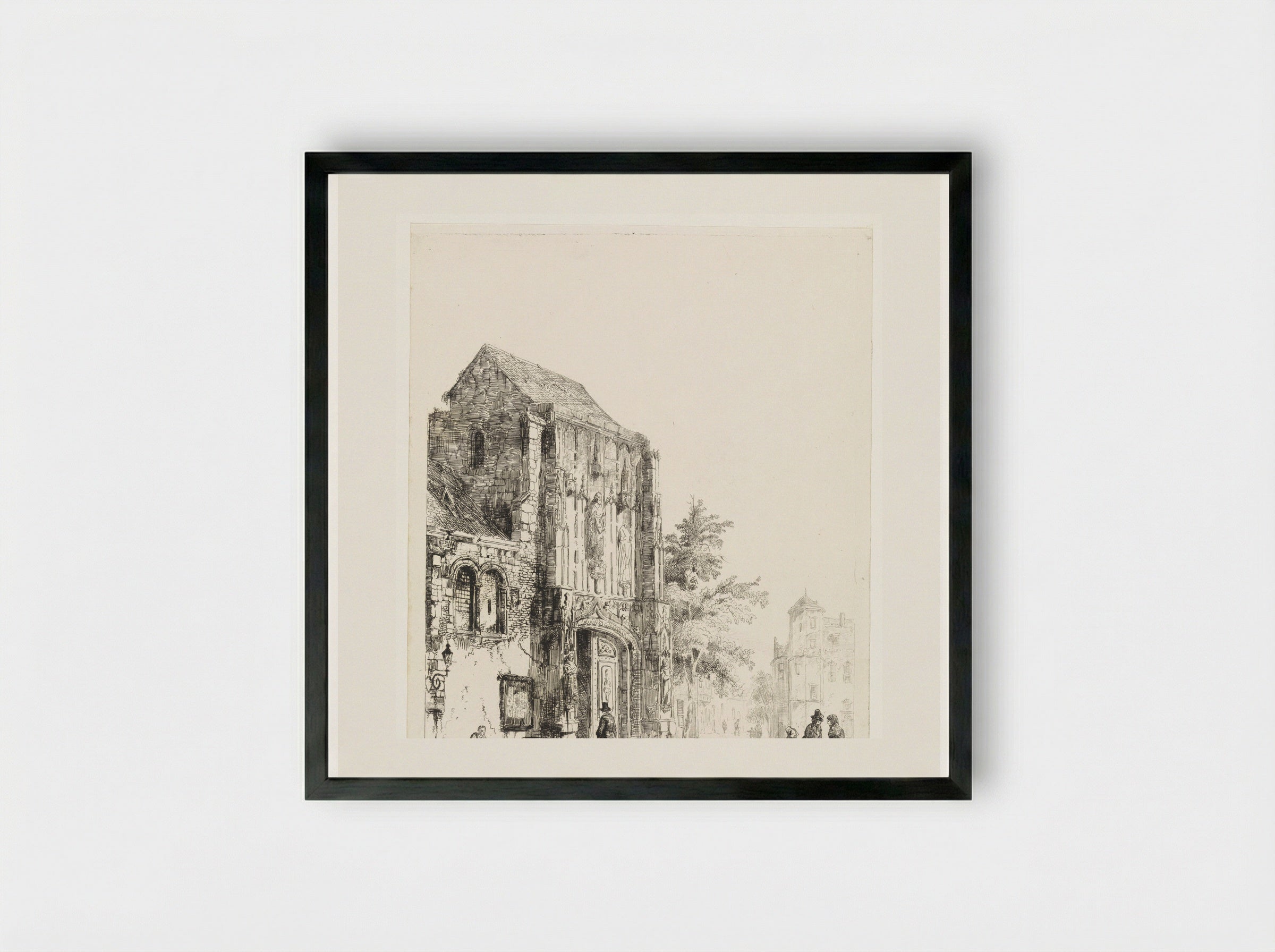 Verkopers voor een kerkportaal - Cornelis Springer - Framed Print Black