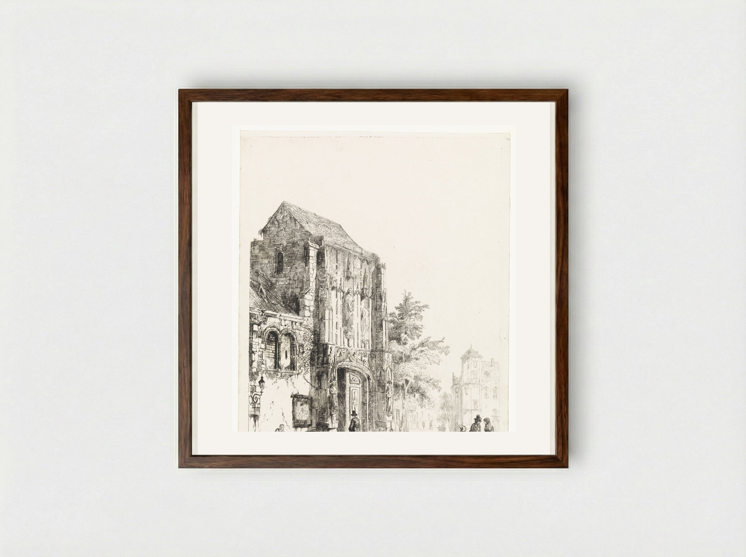 Verkopers voor een kerkportaal - Cornelis Springer - Framed Print Dark Wood