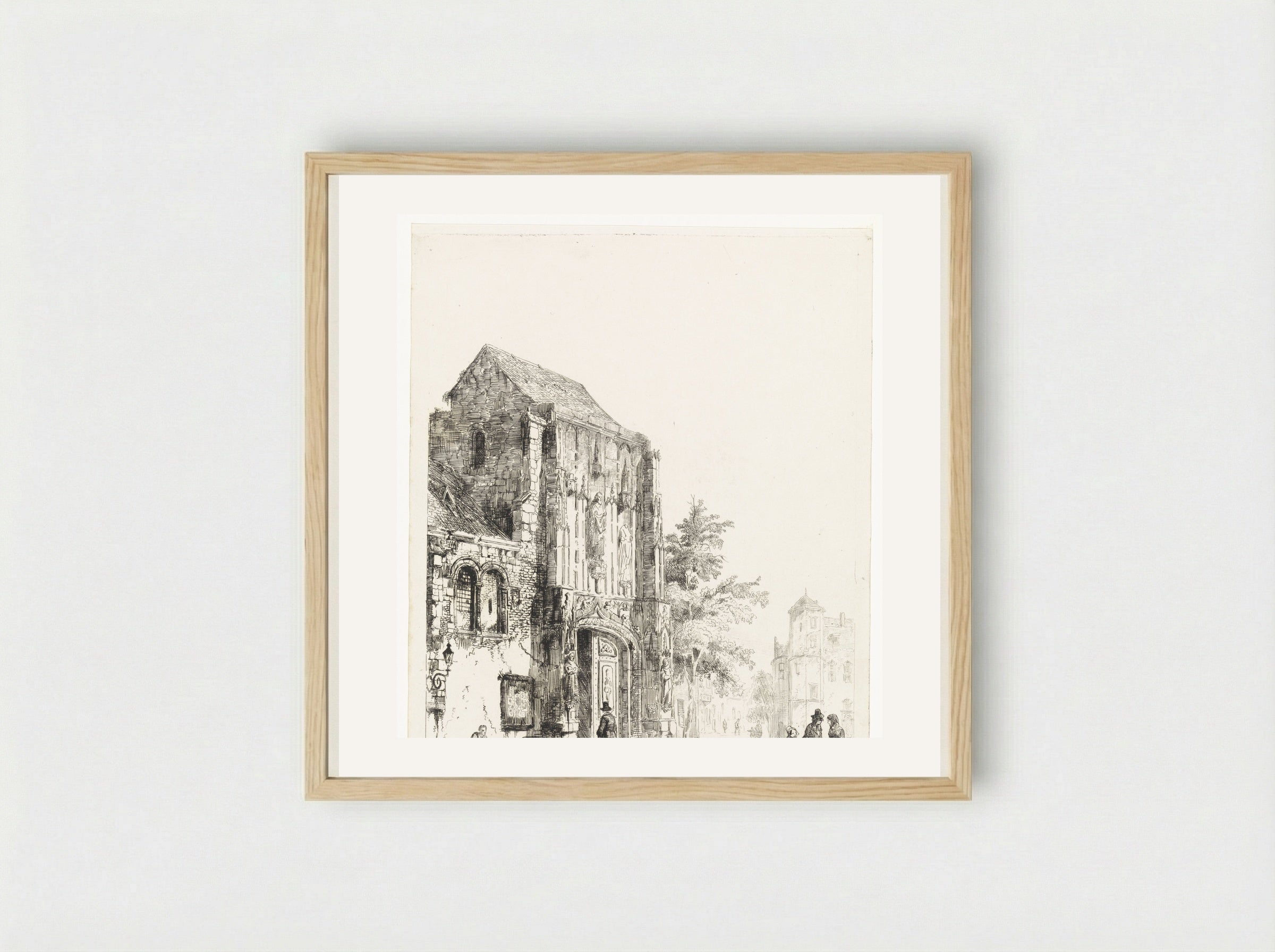 Verkopers voor een kerkportaal - Cornelis Springer - Framed Print Wood