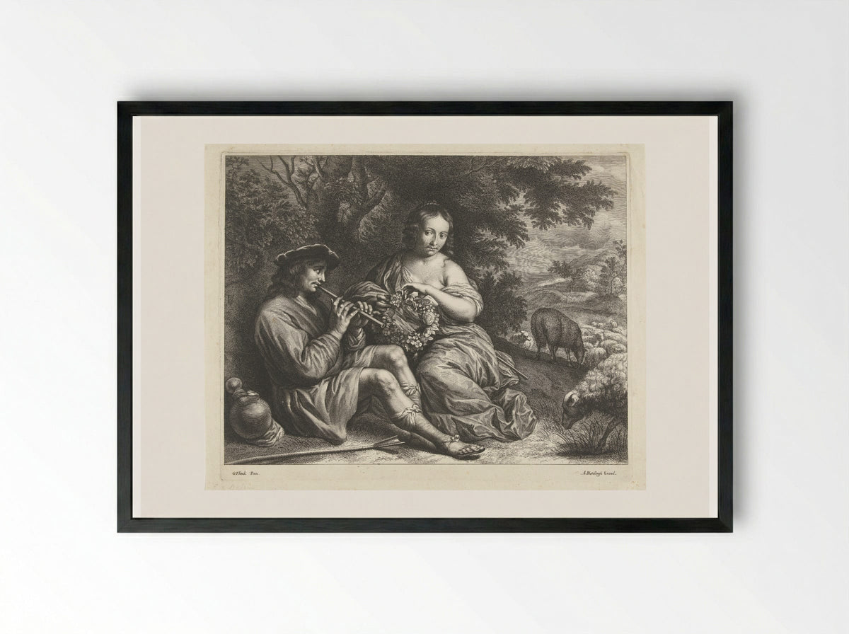 Verliefd herderspaar onder een boom - Abraham Bloteling - Framed Print Black