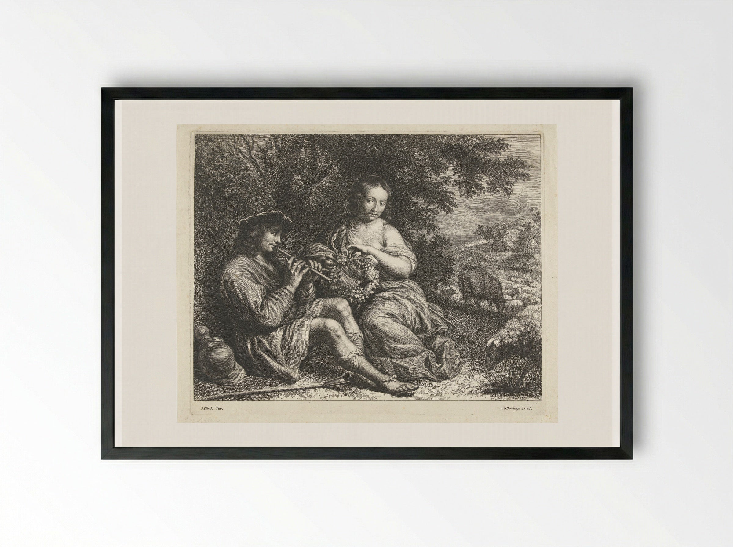 Verliefd herderspaar onder een boom - Abraham Bloteling - Framed Print Black