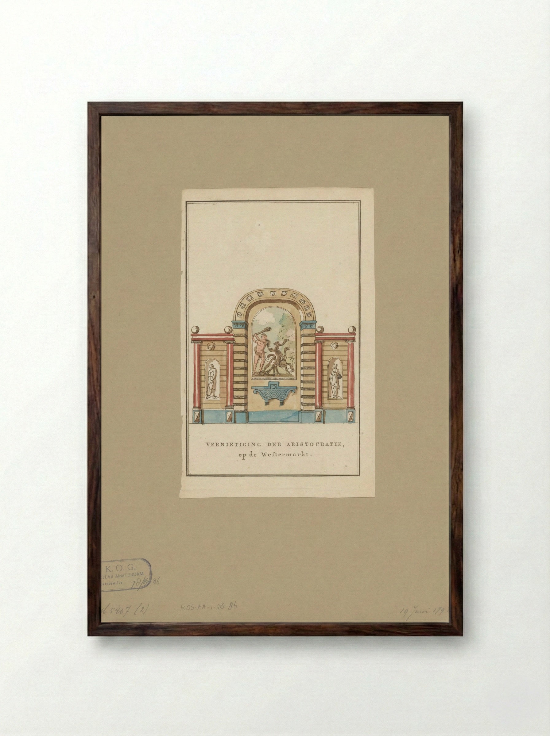 Vernietiging der Aristocratie, decoratie op de Westermarkt te Amsterdam - Noach van der Meer (II) - Framed Print Dark Wood