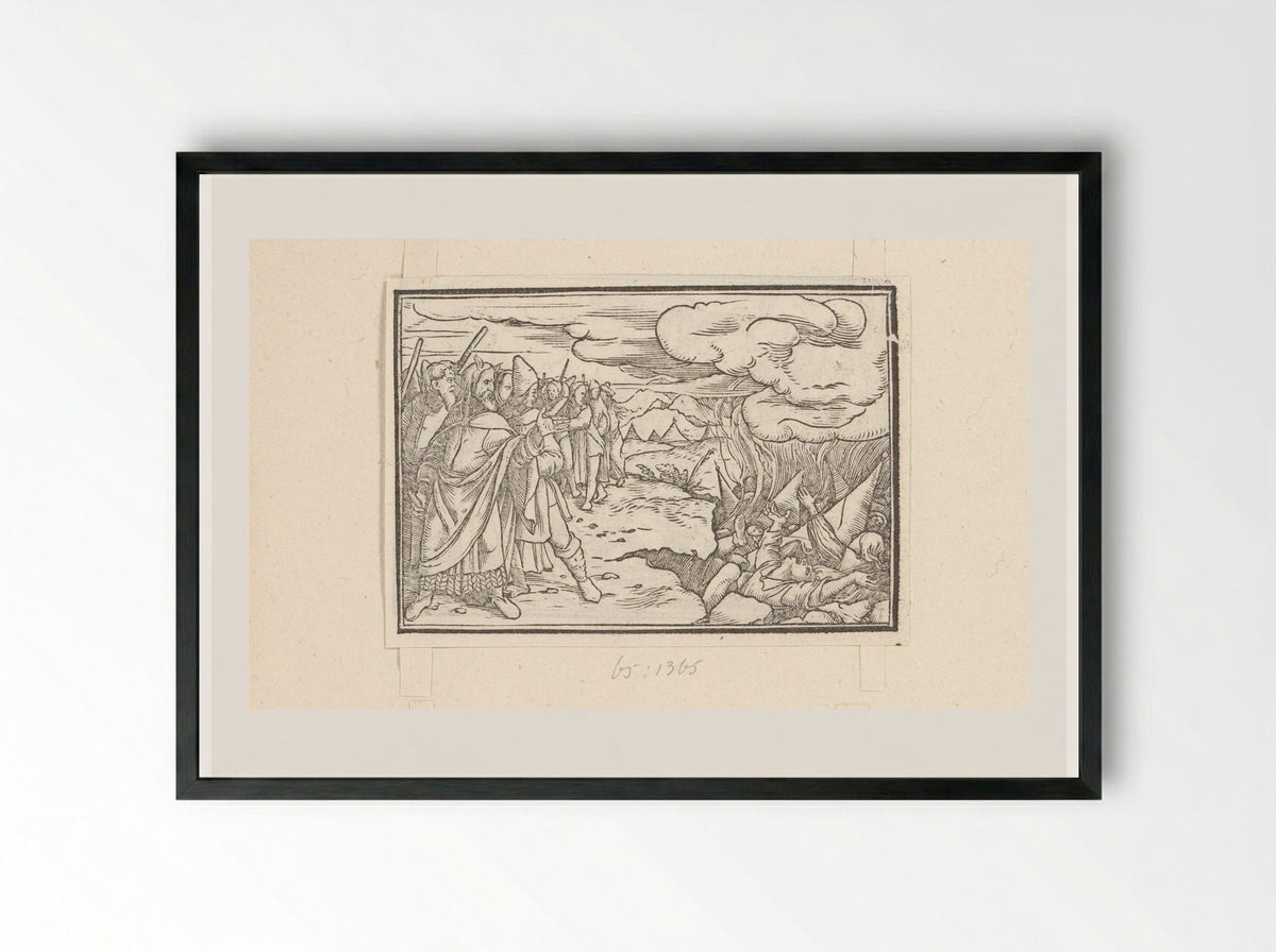 Vernietiging van de stam van Korach - Veit Rudolf Specklin - Framed Print Black