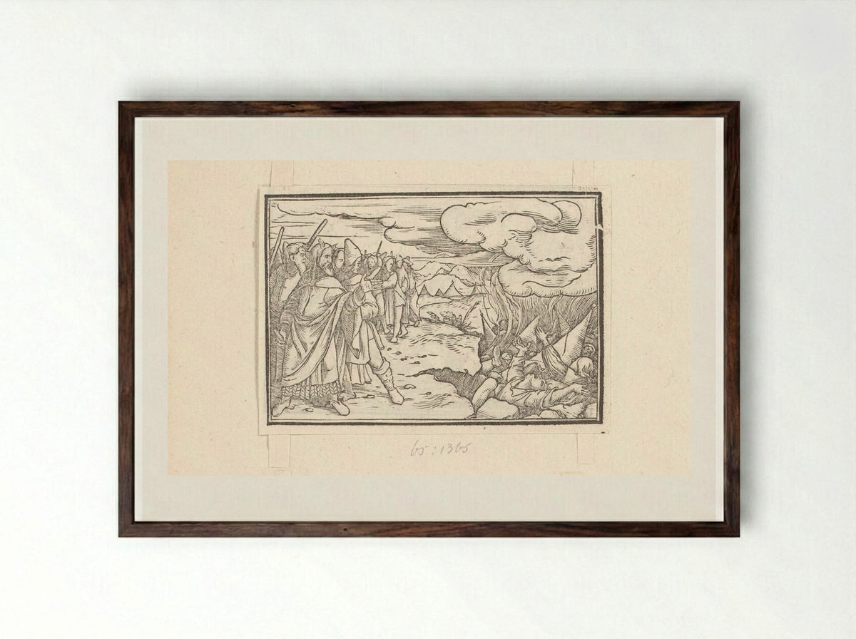 Vernietiging van de stam van Korach - Veit Rudolf Specklin - Framed Print Dark Wood