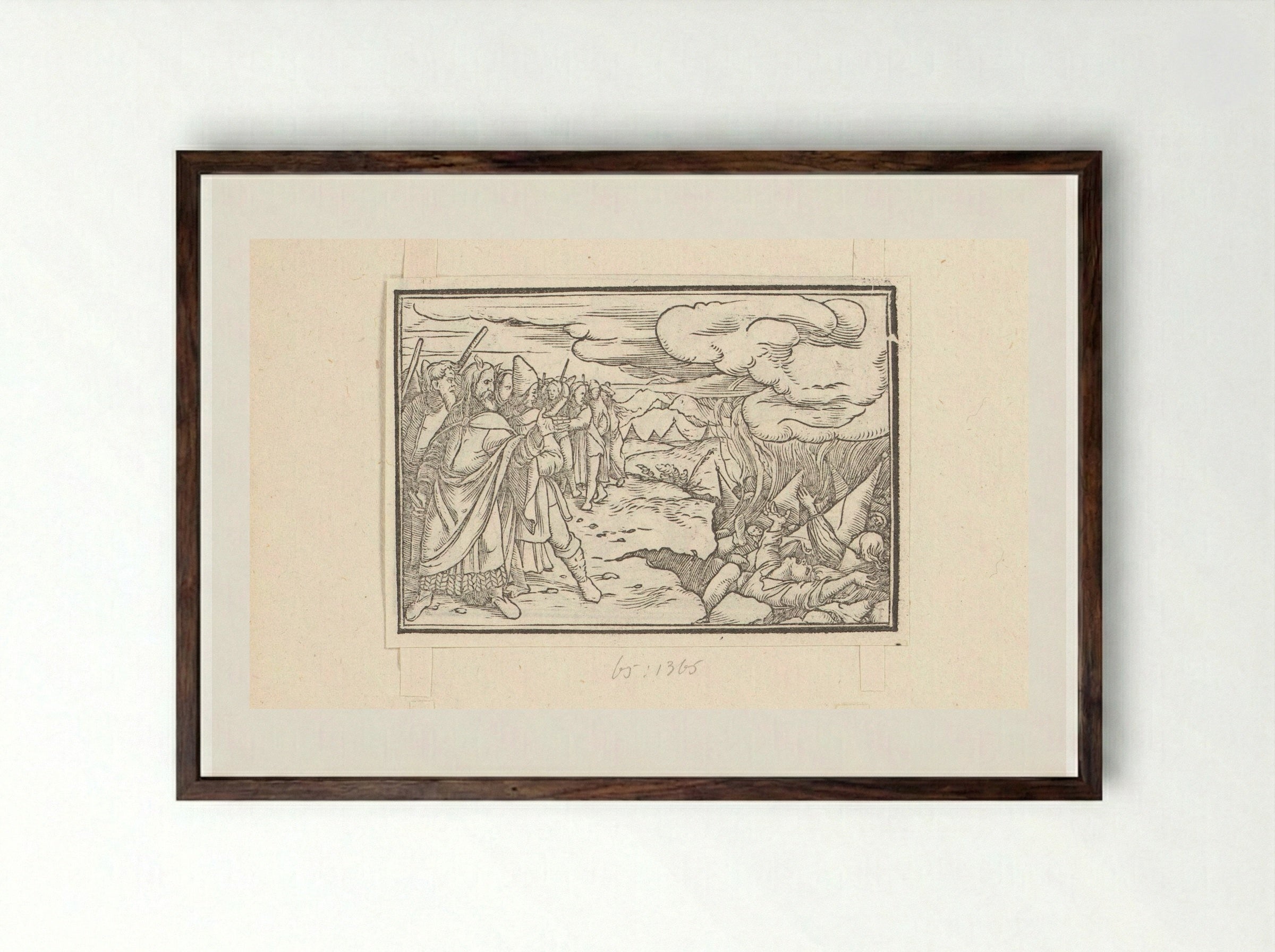 Vernietiging van de stam van Korach - Veit Rudolf Specklin - Framed Print Dark Wood