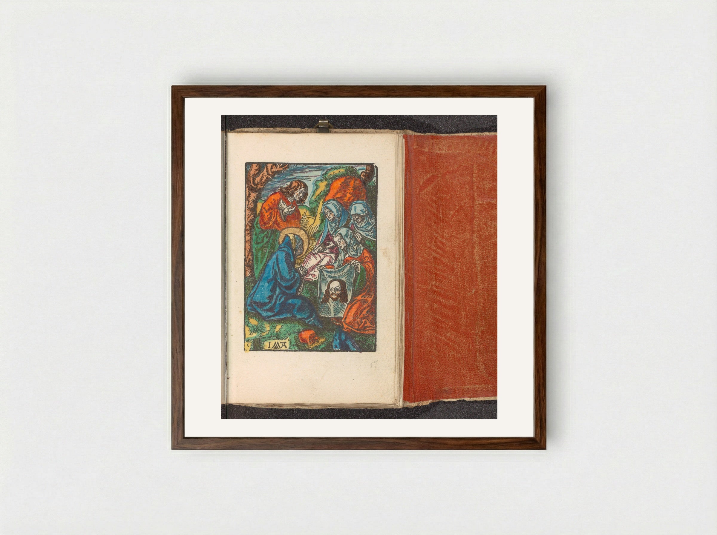 Veronica Showing the Sudarium to Mary and John - Doen Pietersz. - Framed Print Dark Wood