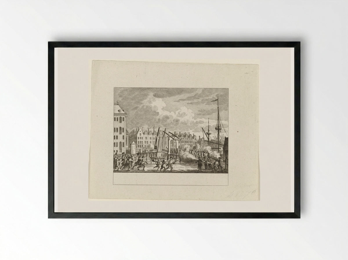 Verovering van de Kattenburgerbrug - Cornelis Brouwer - Framed Print Black