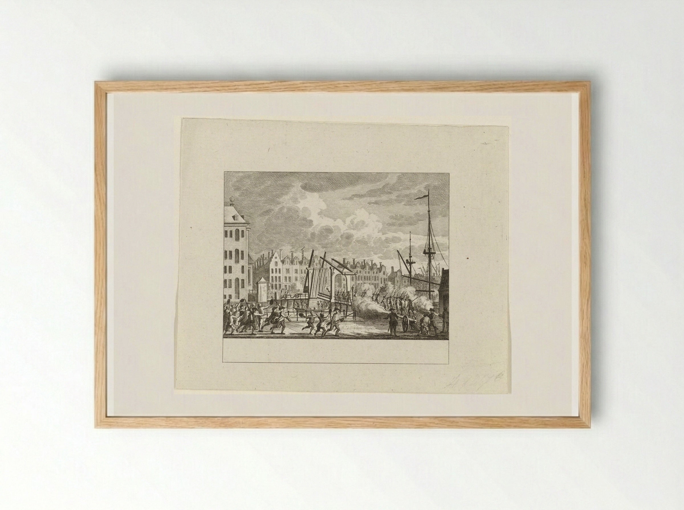 Verovering van de Kattenburgerbrug - Cornelis Brouwer - Framed Print Wood