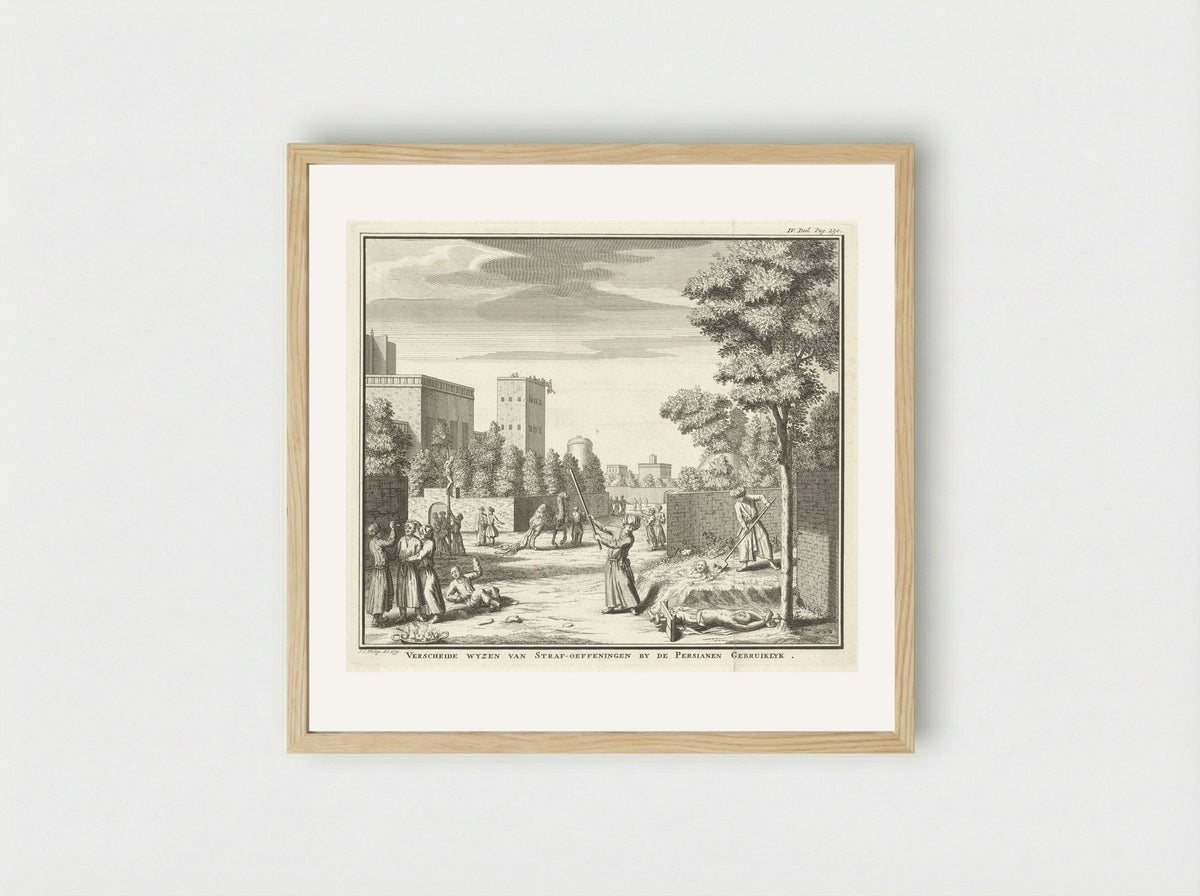 Verscheide wyzen van straf-oeffeningen by de Persianen gebruiklyk - Jan Caspar Philips - Framed Print Wood
