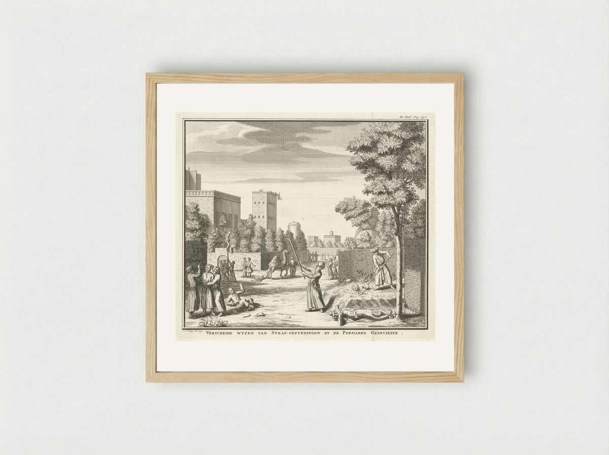 Verscheide wyzen van straf-oeffeningen by de Persianen gebruiklyk - Jan Caspar Philips - Framed Print Wood