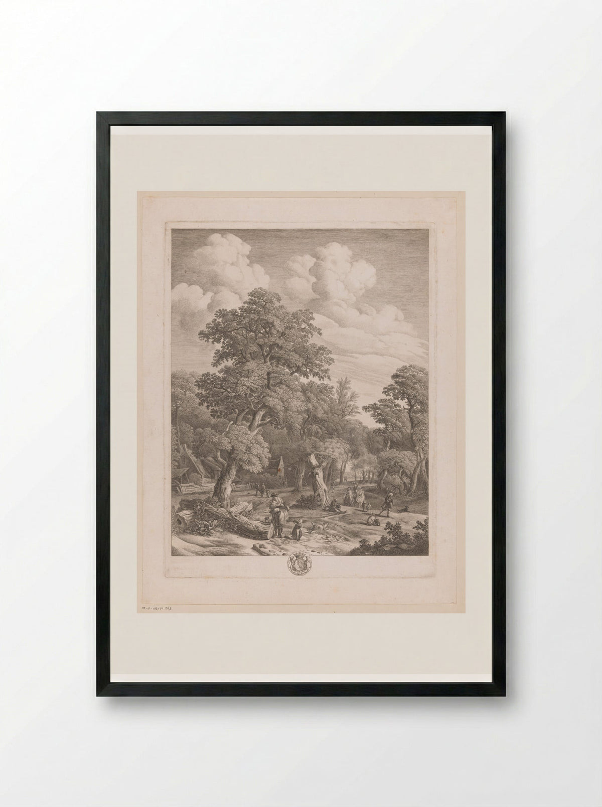 Verschillende figuren in een bos met twee huizen - Jean Moyreau - Framed Print Black