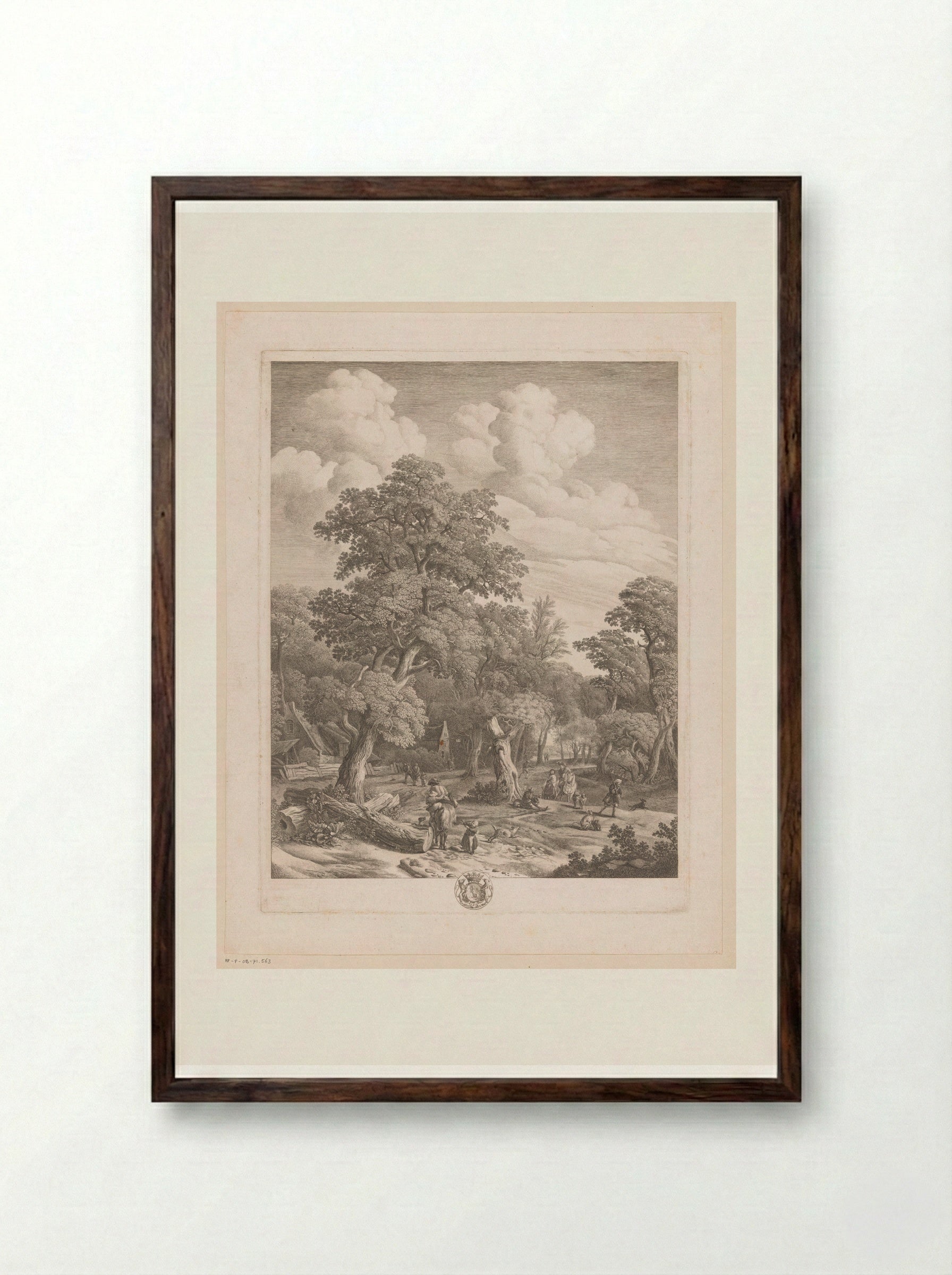 Verschillende figuren in een bos met twee huizen - Jean Moyreau - Framed Print Dark Wood