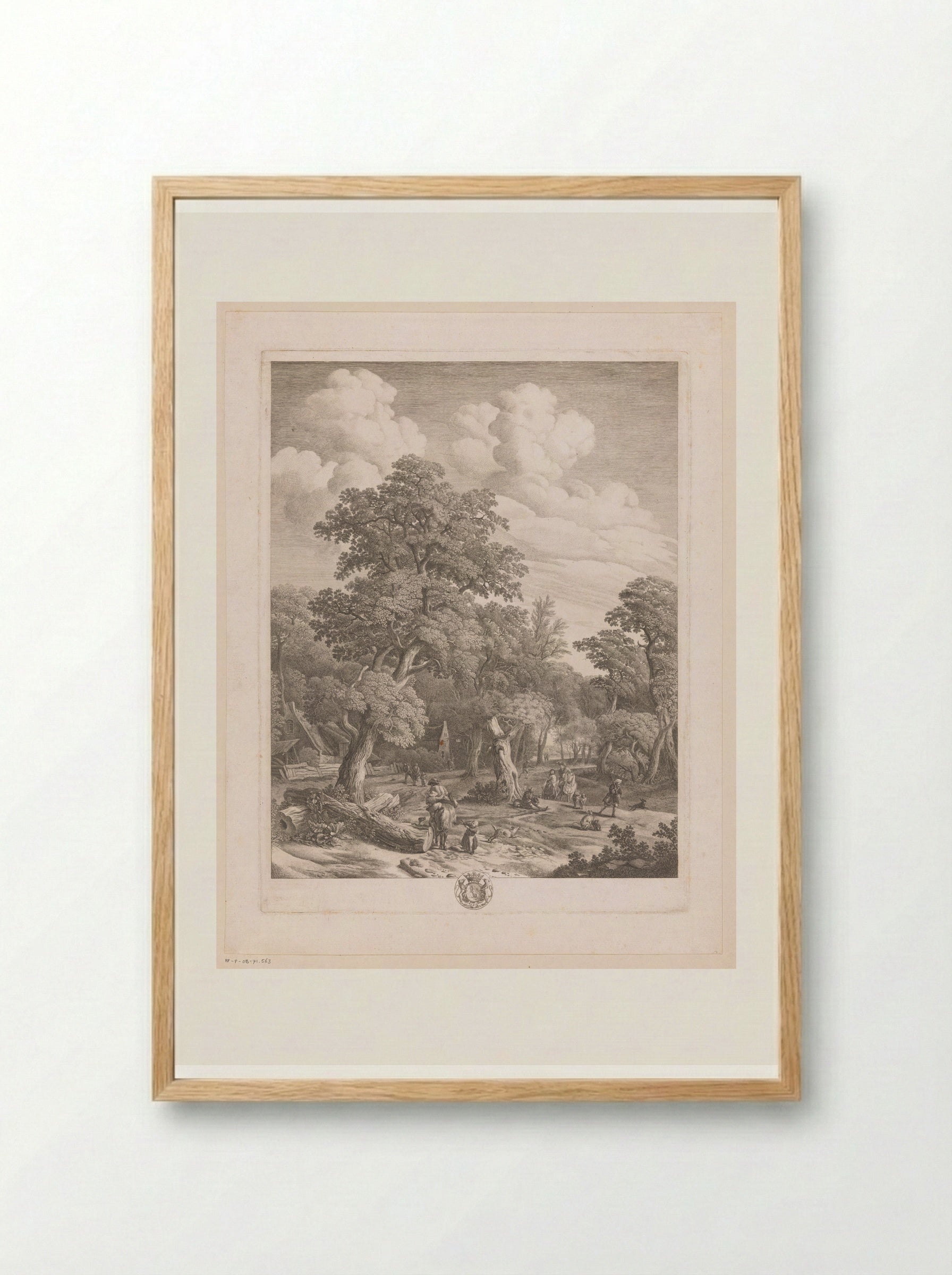 Verschillende figuren in een bos met twee huizen - Jean Moyreau - Framed Print Wood