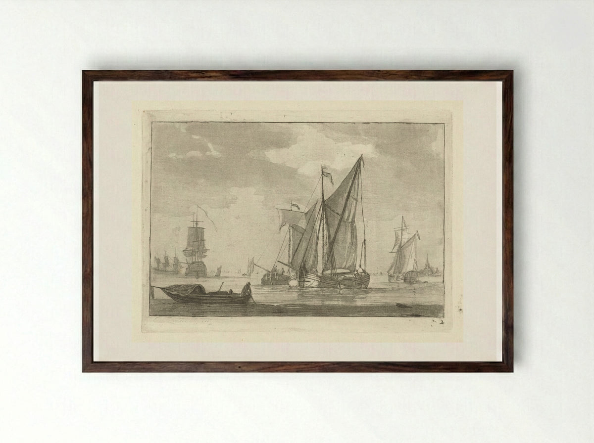 Verschillende schepen op kalm water - Gerrit Groenewegen - Framed Print Dark Wood