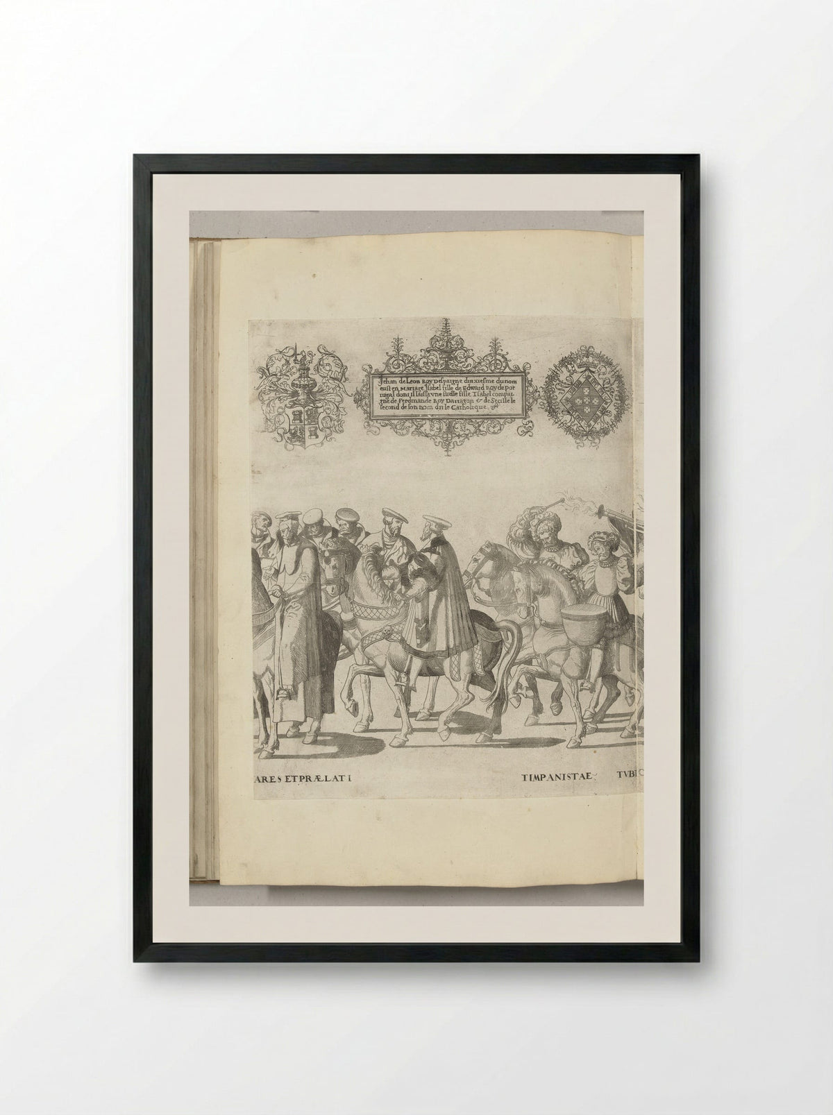 Vertegenwoordigers van de Universiteit van Bologna en twee trommelslagers, plaat [HH] - Nicolaas Hogenberg - Framed Print Black