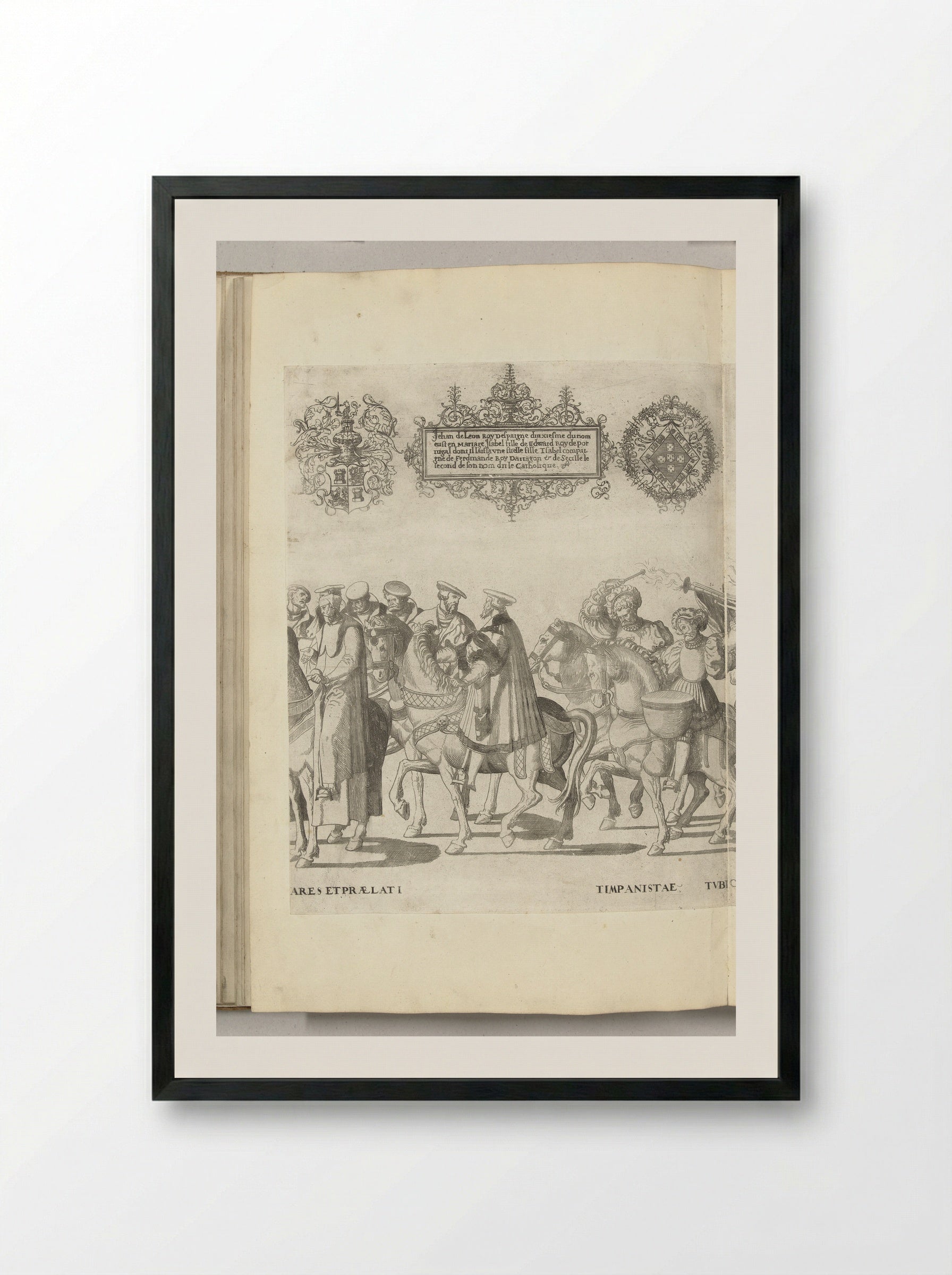 Vertegenwoordigers van de Universiteit van Bologna en twee trommelslagers, plaat [HH] - Nicolaas Hogenberg - Framed Print Black
