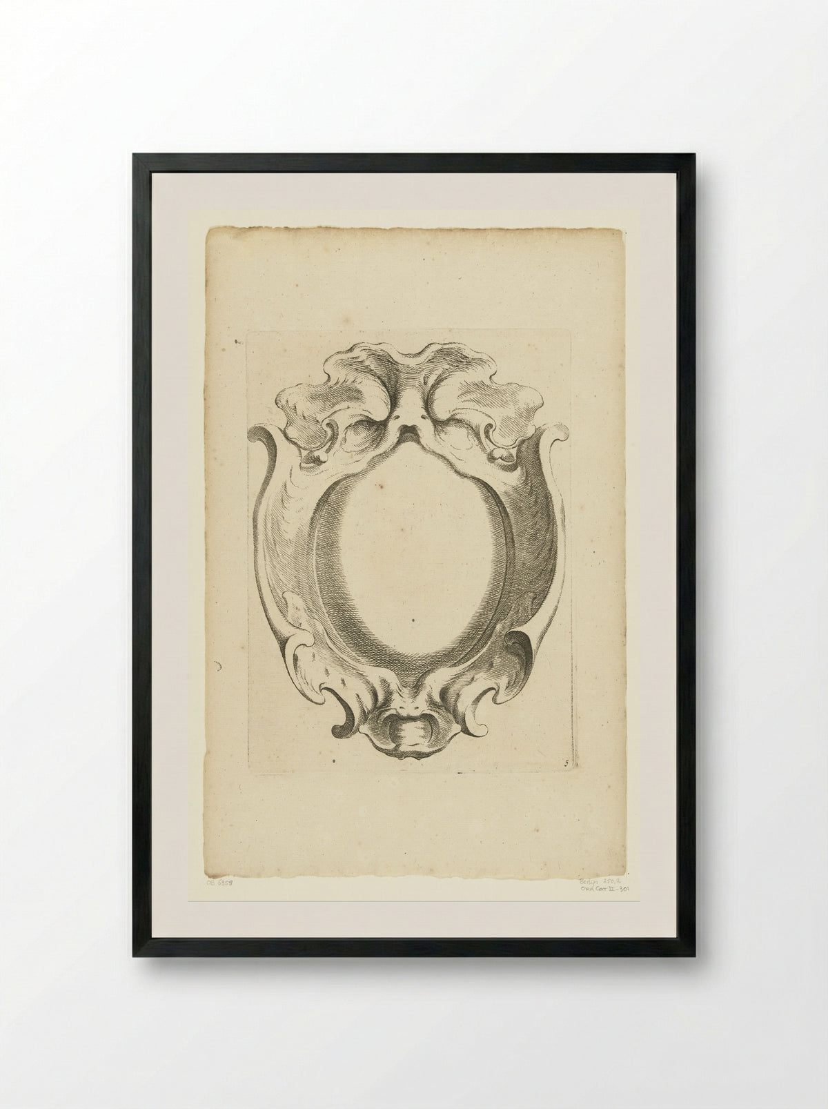 Verticale kwabcartouche met masker - Johannes Lutma - Framed Print Black
