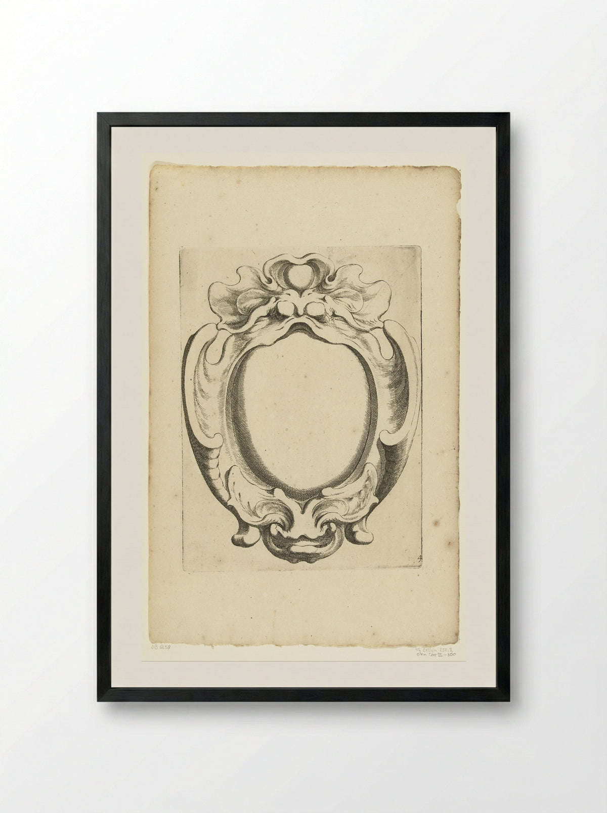 Verticale kwabcartouche met twee maskers - Johannes Lutma - Framed Print Black