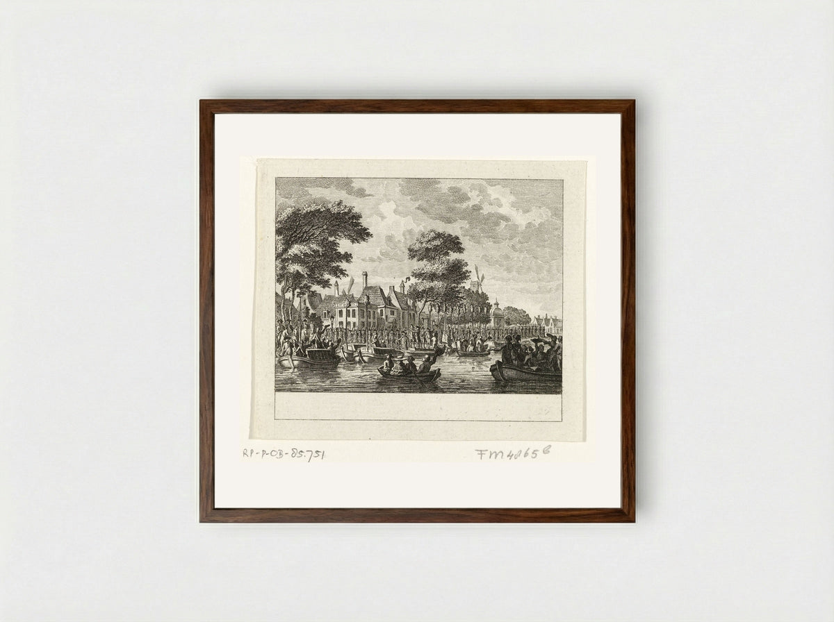Vertrek van de Amsterdammers naar Utrecht - Cornelis Brouwer - Framed Print Dark Wood
