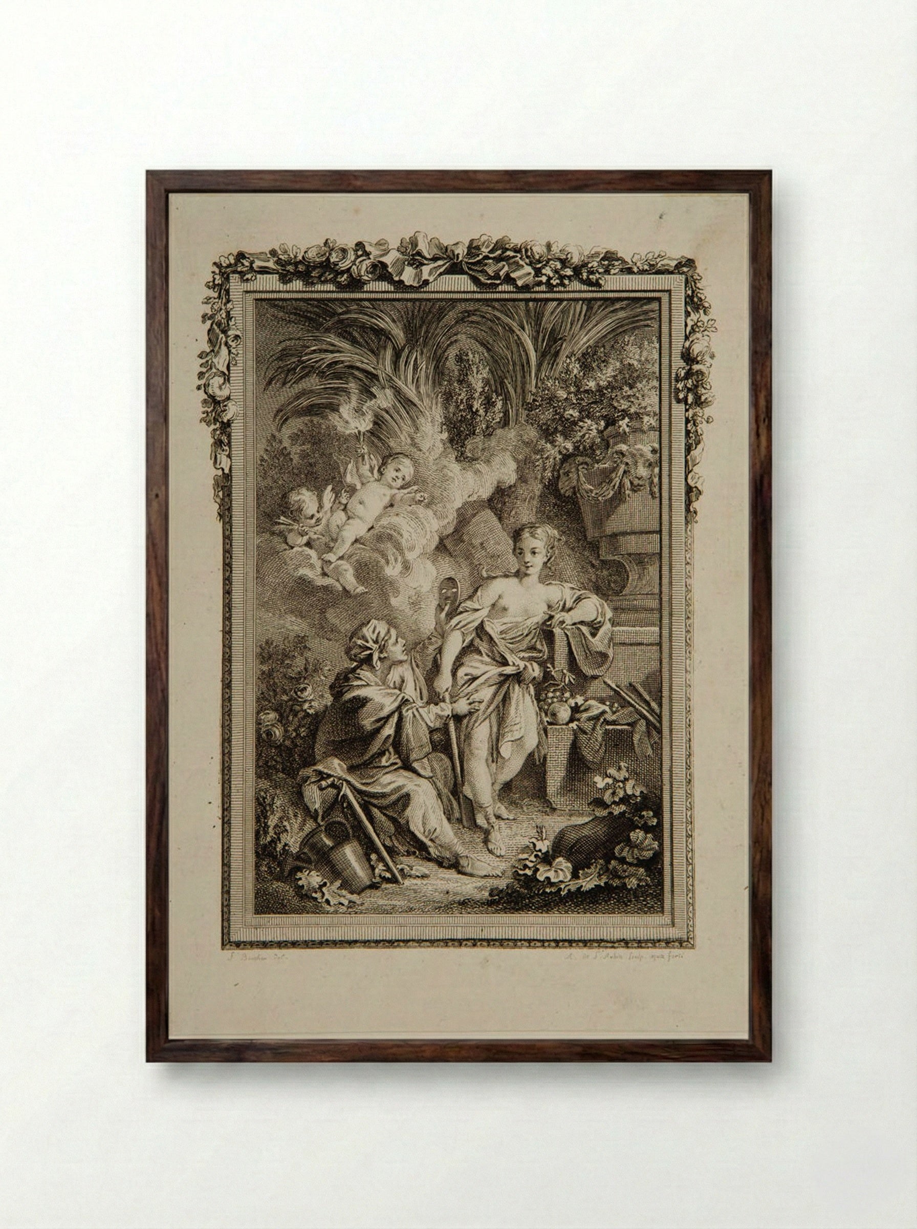 Vertumnus and Pomona - Augustin de Saint-Aubin - Framed Print Dark Wood