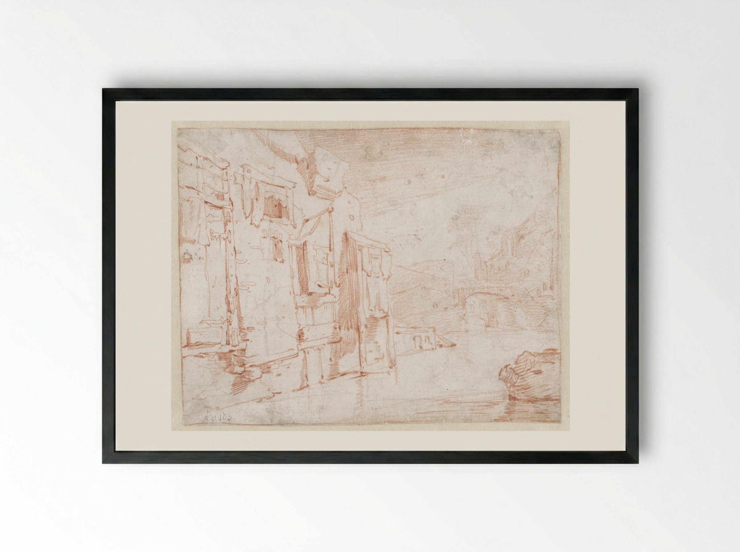 Vervallen huizen aan het water - Jan Baptist Weenix - Framed Print Black
