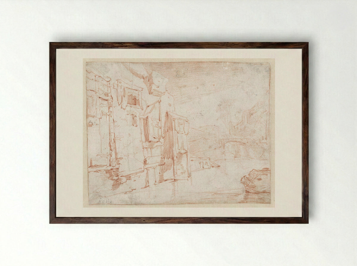 Vervallen huizen aan het water - Jan Baptist Weenix - Framed Print Dark Wood