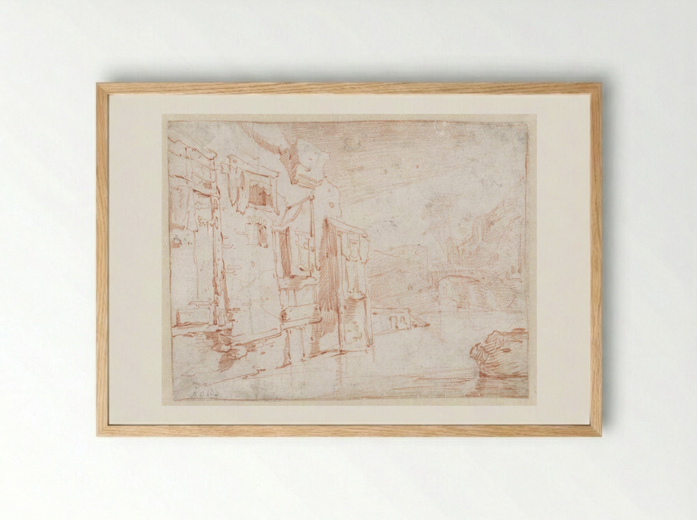 Vervallen huizen aan het water - Jan Baptist Weenix - Framed Print Wood