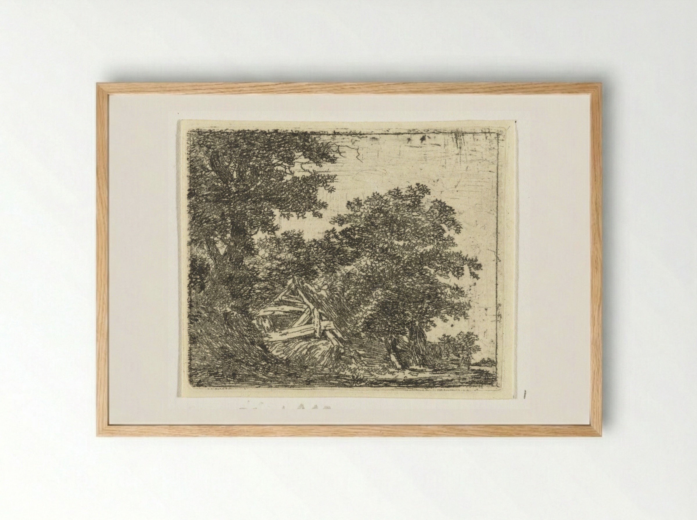 Vervallen hut in bos - Hermanus van Brussel - Framed Print Wood
