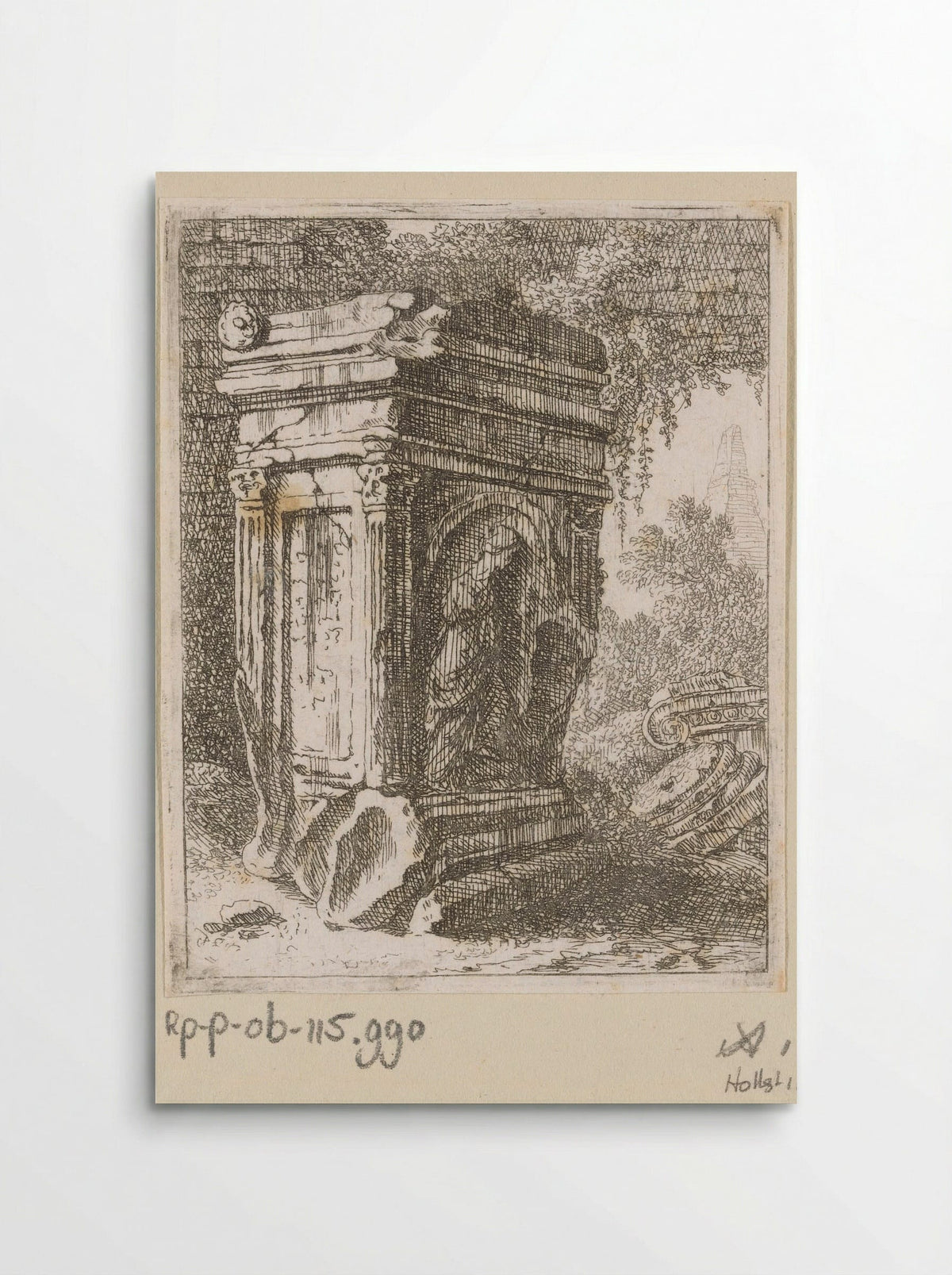 Vervallen monument met vrouwenfiguur - Johann Franz Ermels - Poster