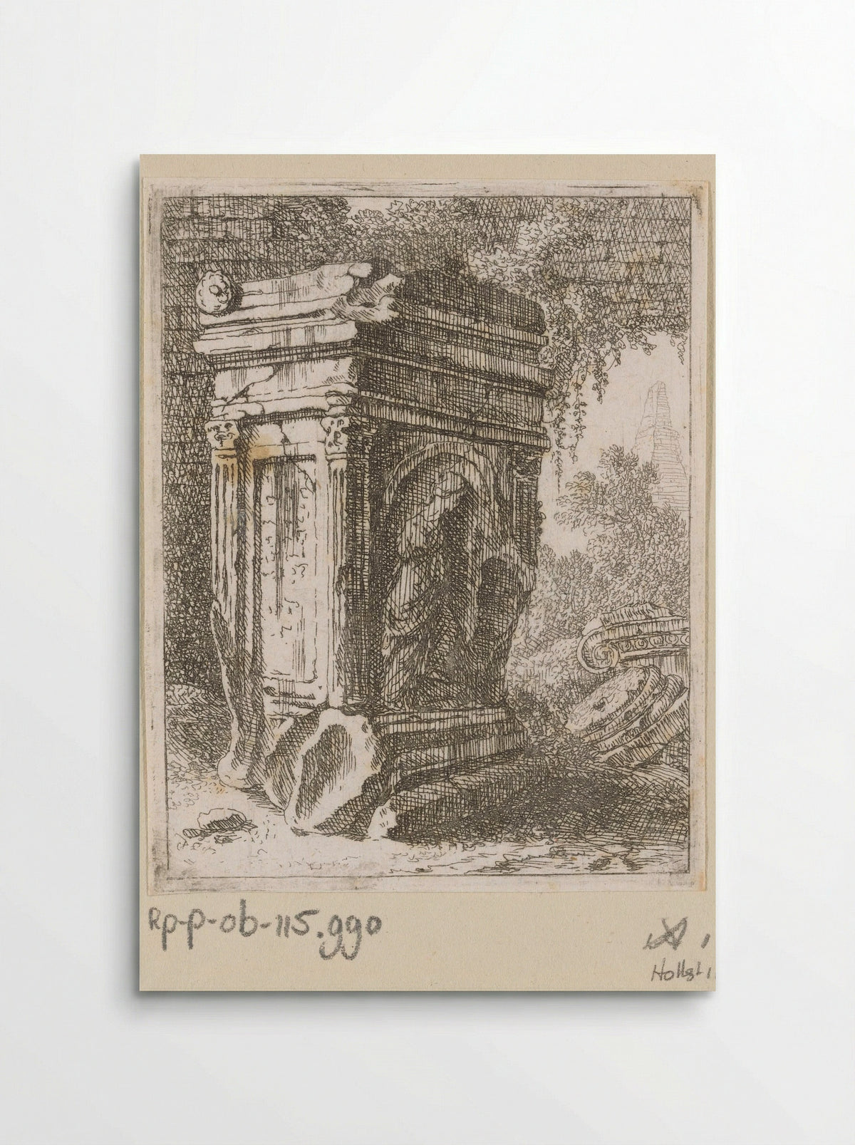 Vervallen monument met vrouwenfiguur - Johann Franz Ermels - Poster