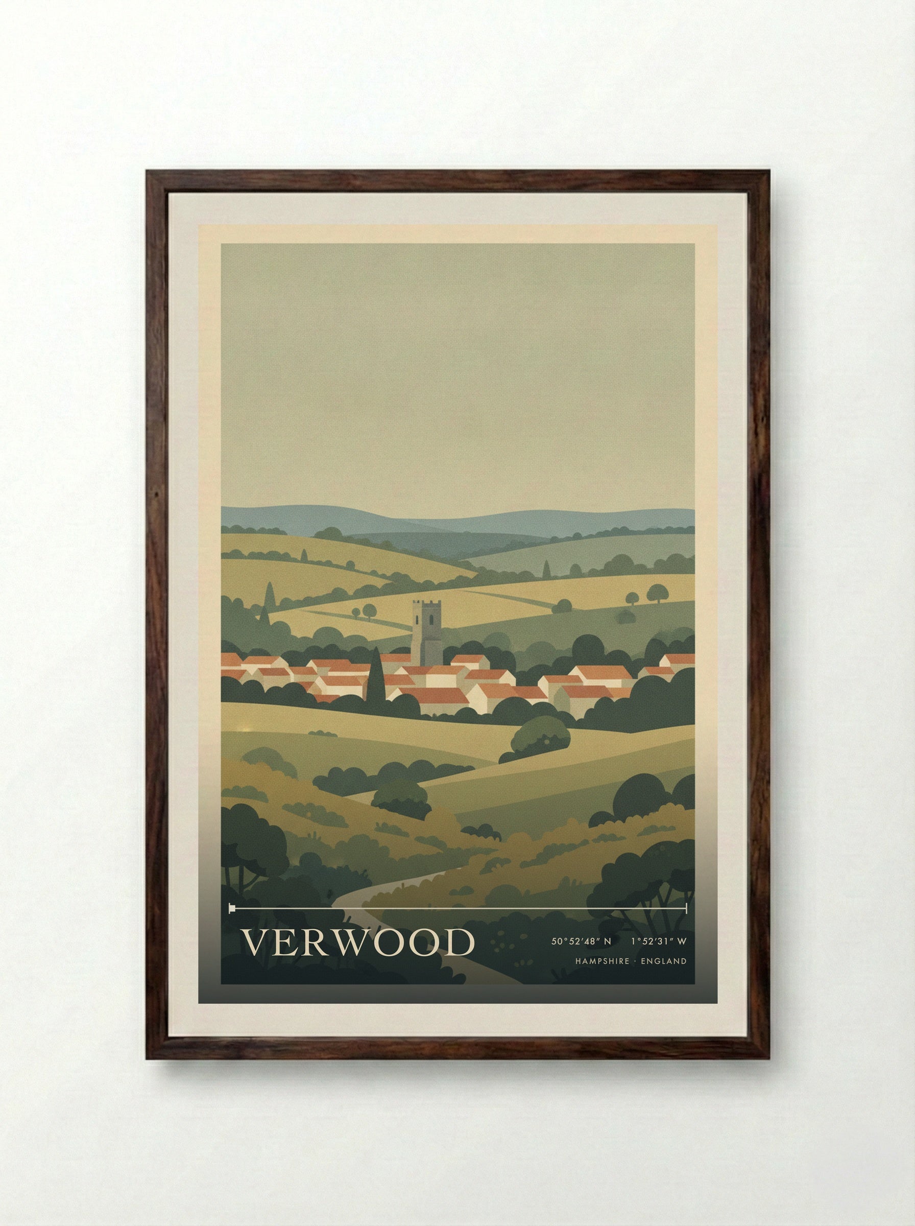 Verwood Hampshire England Travel Poster - Framed Print Dark Wood