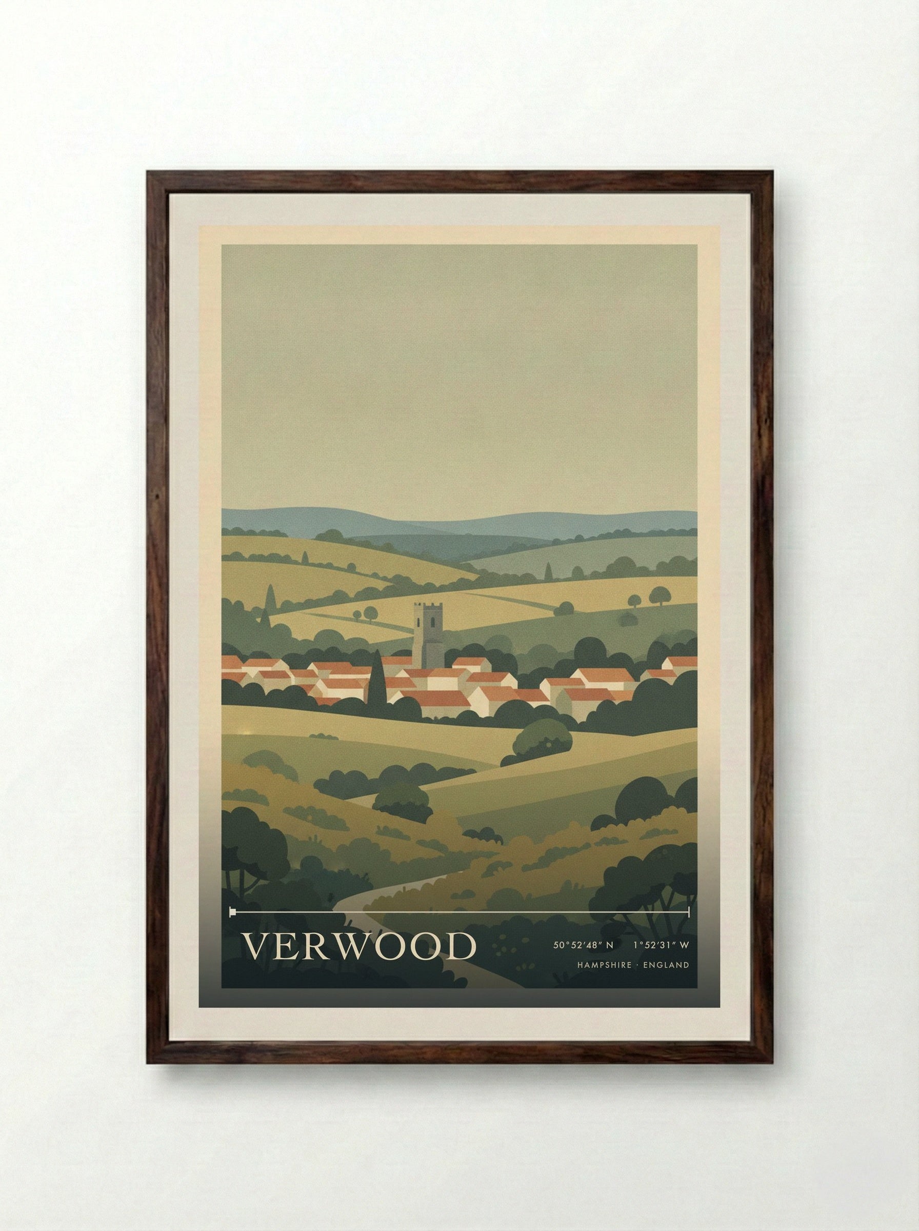 Verwood Hampshire England Travel Poster - Framed Print Dark Wood