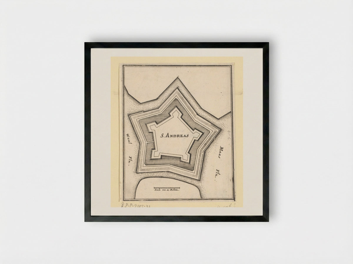 Vestingplattegrond van Sint-Andries - Caspar Merian - Framed Print Black