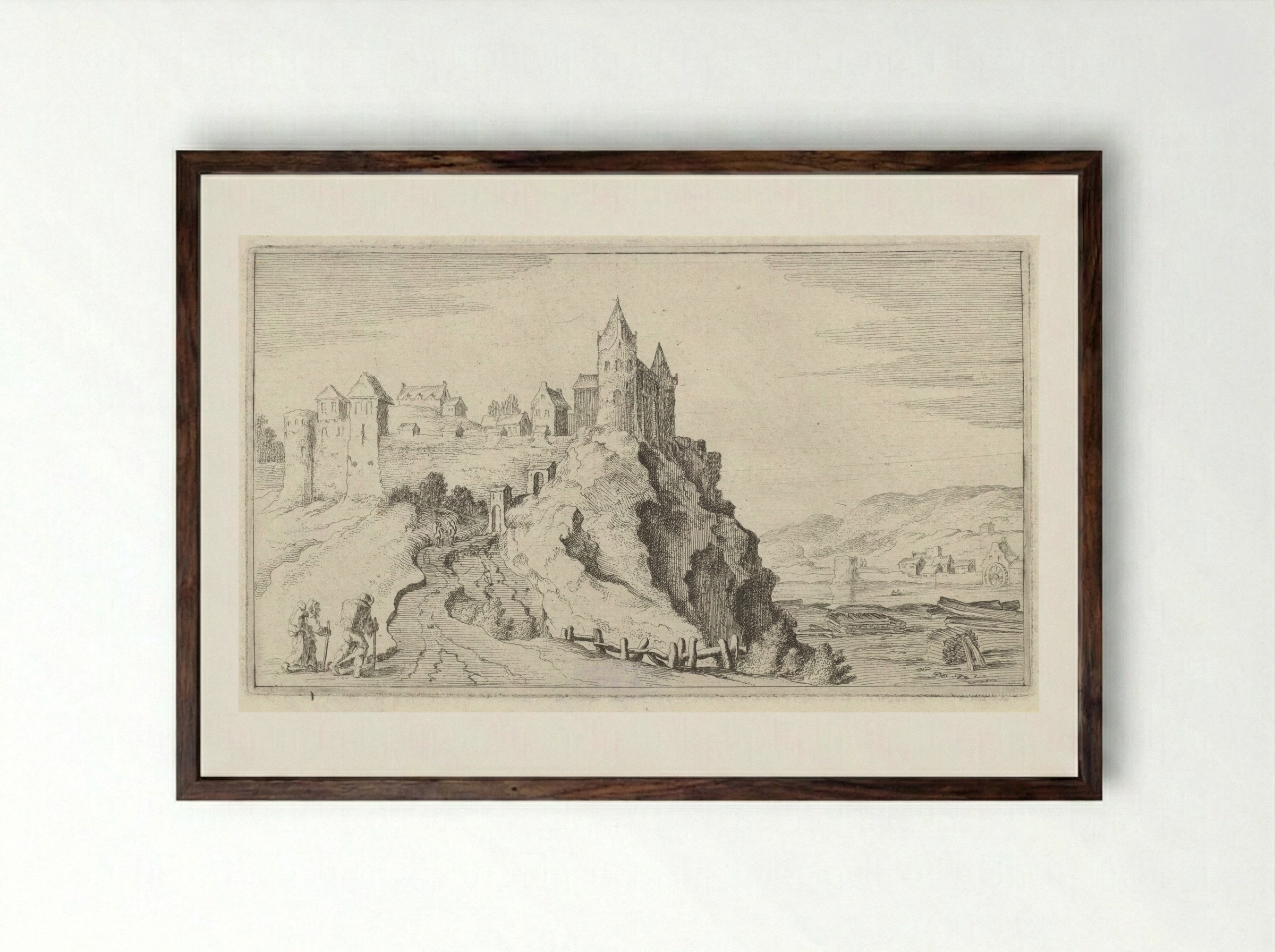Vestingstad op een heuvel - Gillis van Scheyndel (I) - Framed Print Dark Wood