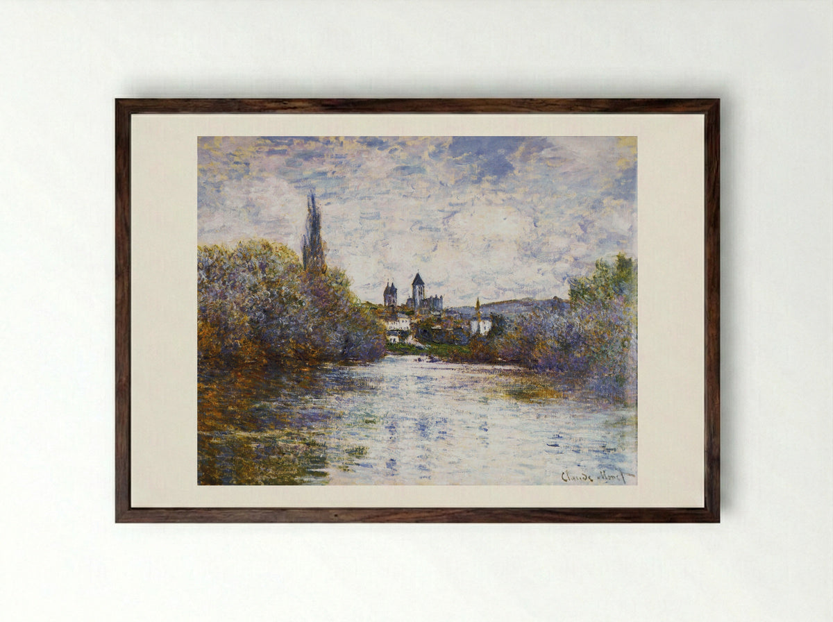 Vetheuil, The Small Arm of the Seine - Claude Monet - Framed Print Dark Wood