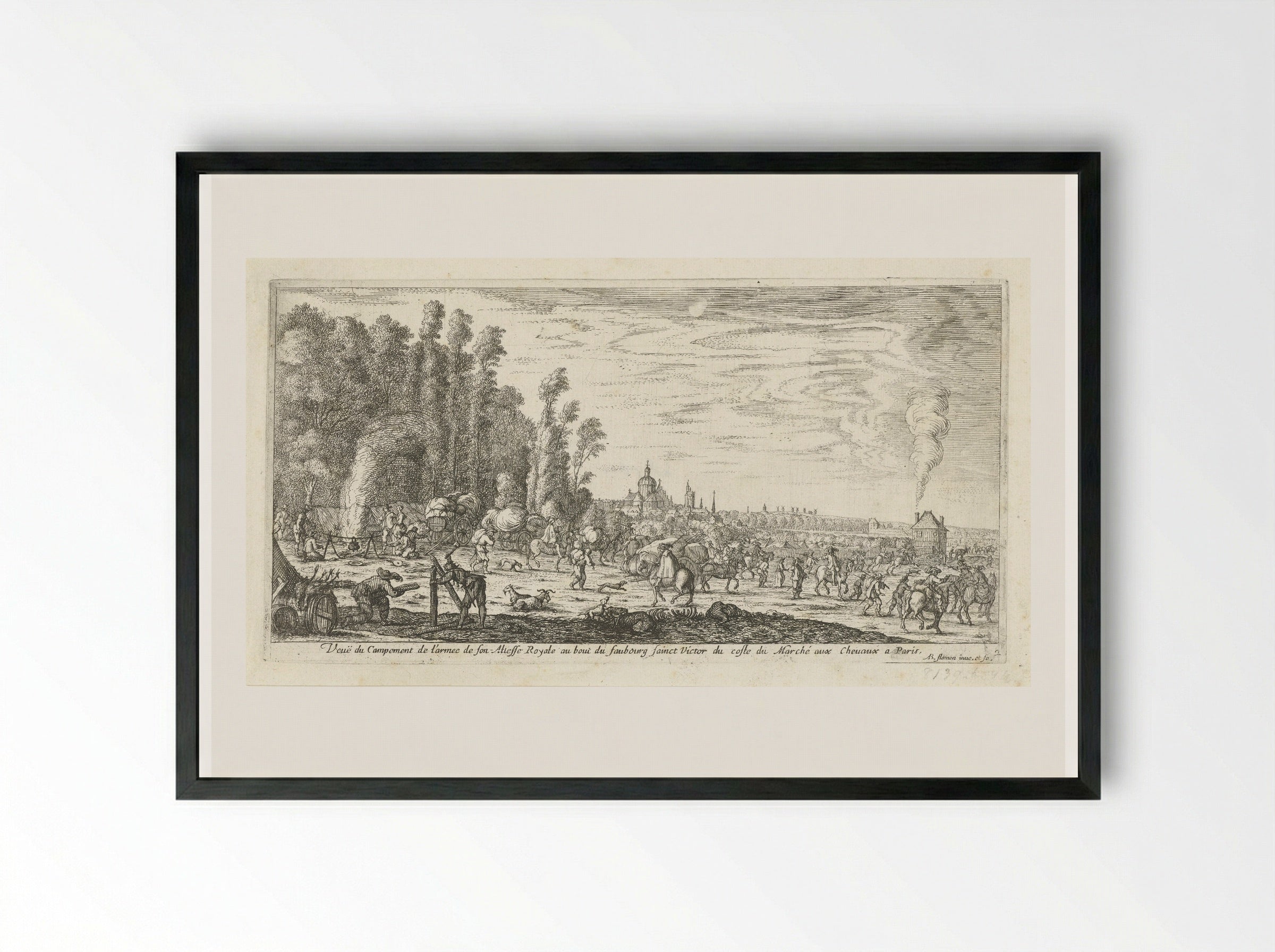 Veuë du Campement de l'armee - Albert Flamen - Framed Print Black