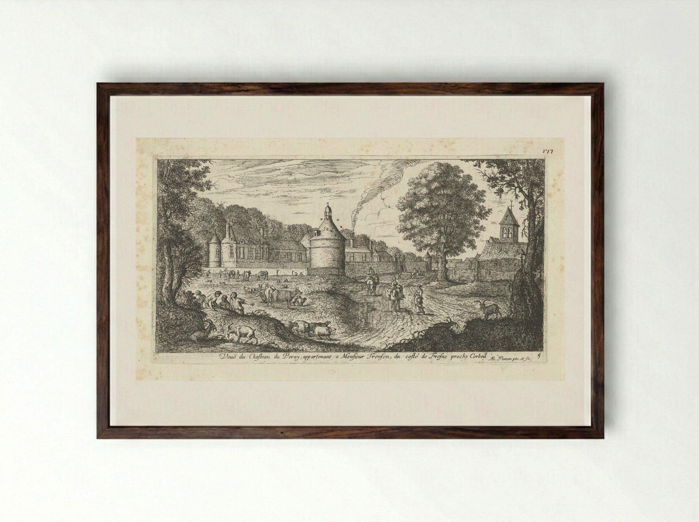 Veuë du Chasteau du Peray - Albert Flamen - Framed Print Dark Wood